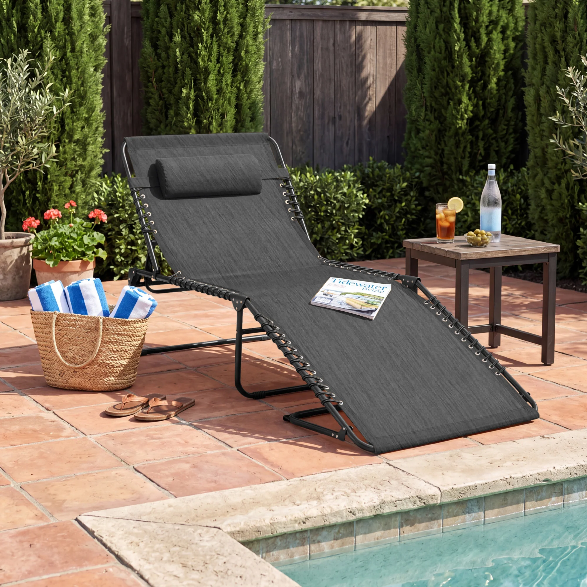 Portable Patio Chaise Lounge Chair Outdoor Recliner w/ Pillow - Image 65