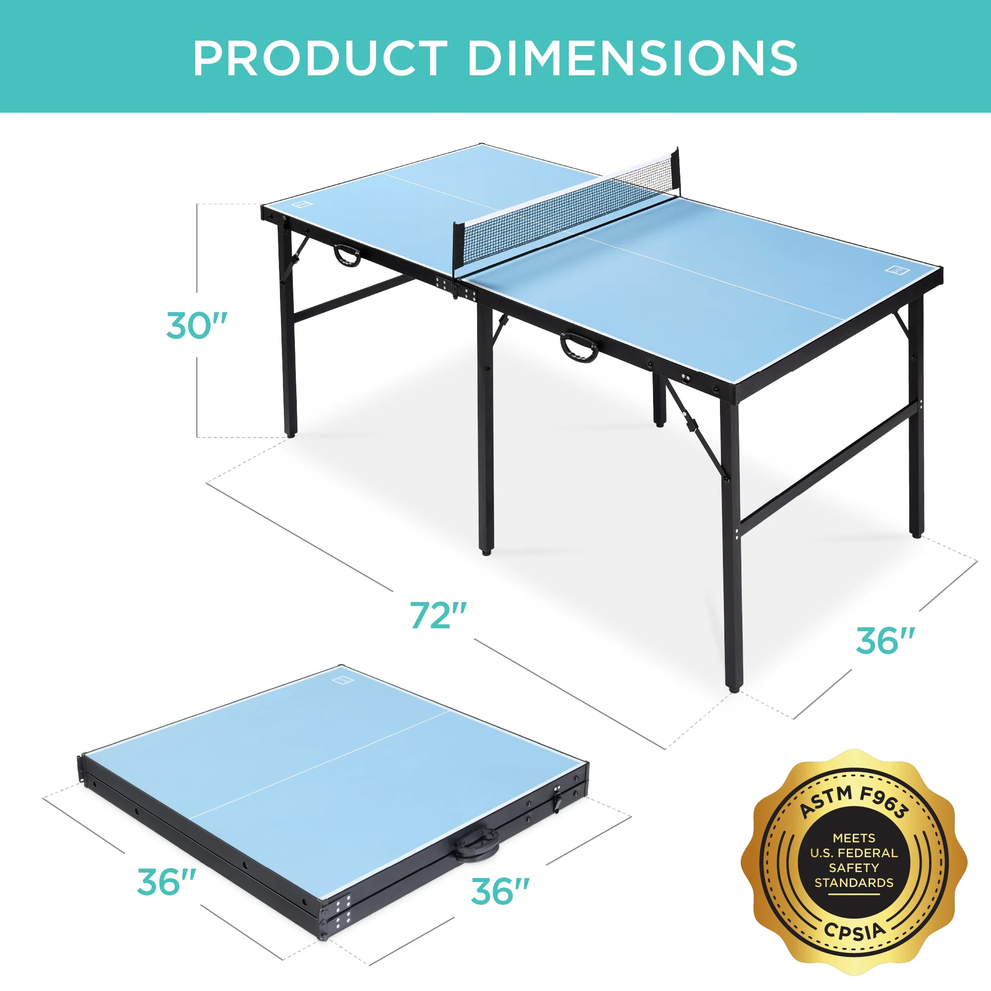 Portable Ping Pong Table Tennis Game Set w/ Paddles, Balls - 6x3ft - Image 16