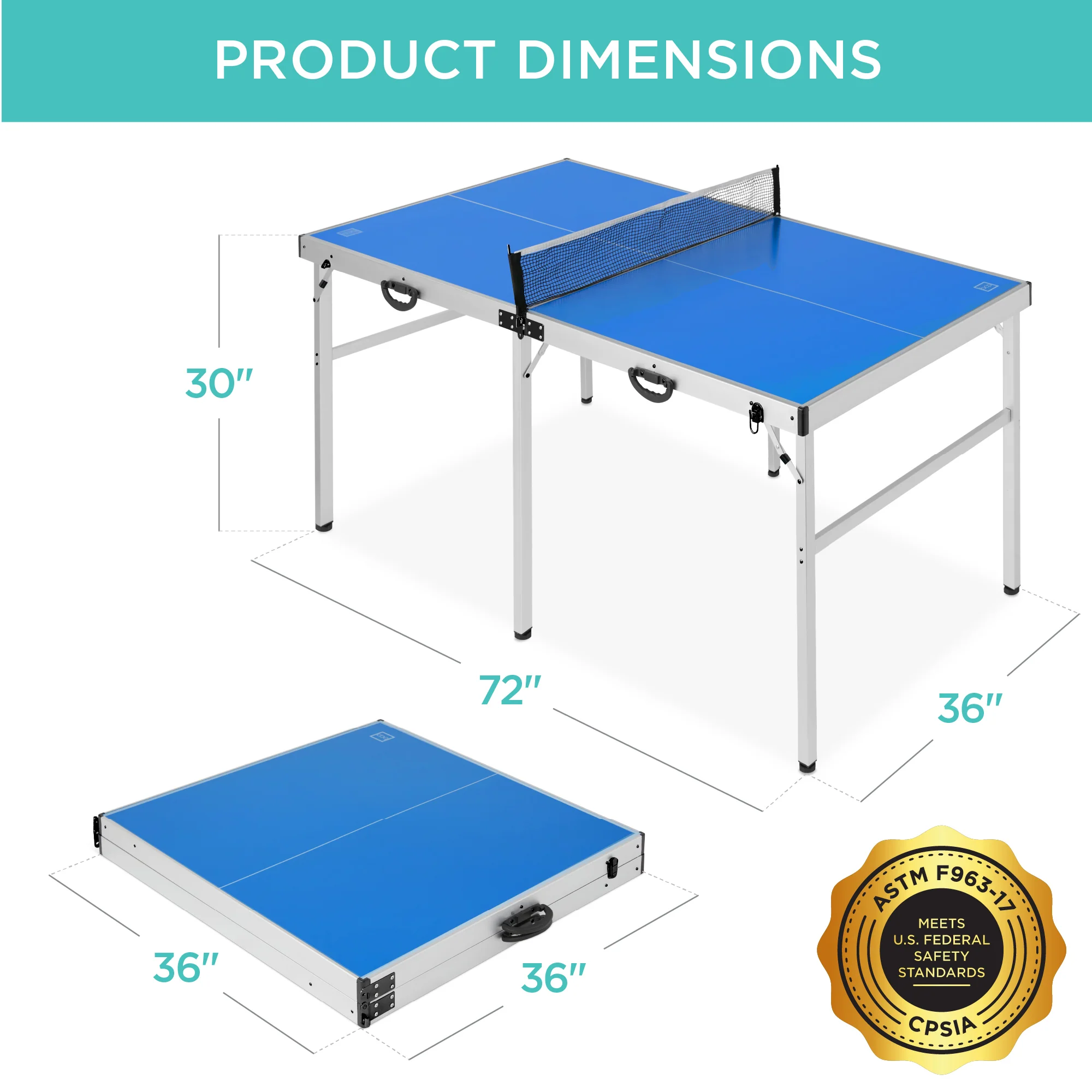Portable Ping Pong Table Tennis Game Set w/ Paddles, Balls - 6x3ft - Image 9