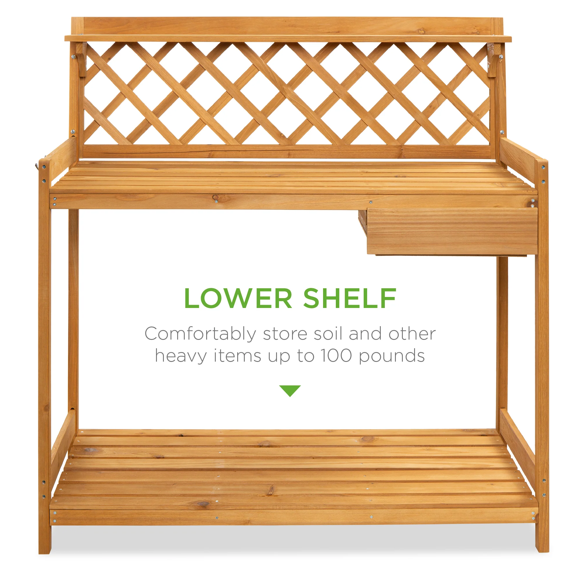 Wooden Garden Potting Bench Workstation w/ Cabinet Drawer, Open Shelf - Image 4