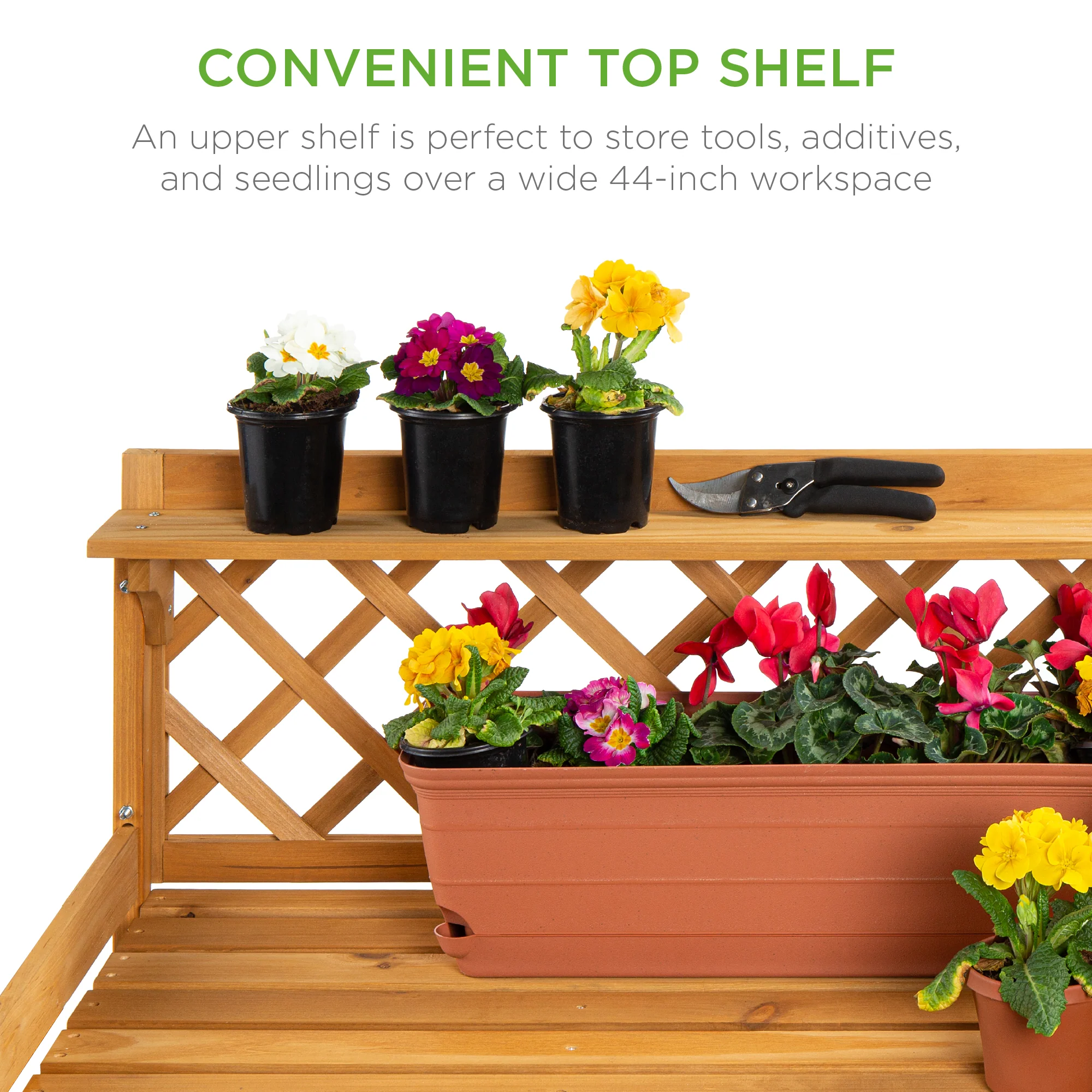 Wooden Garden Potting Bench Workstation w/ Cabinet Drawer, Open Shelf - Image 5