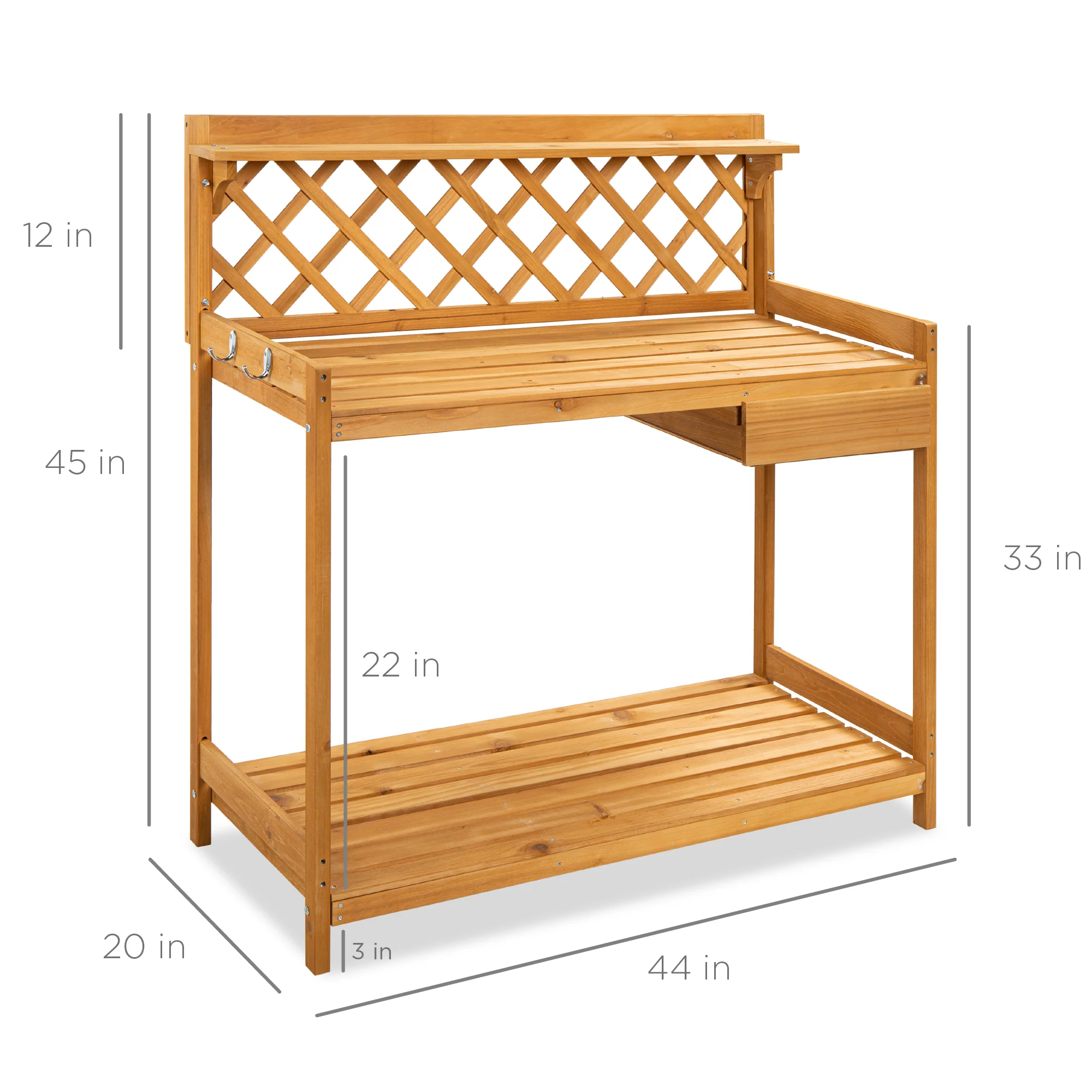 Wooden Garden Potting Bench Workstation w/ Cabinet Drawer, Open Shelf - Image 7