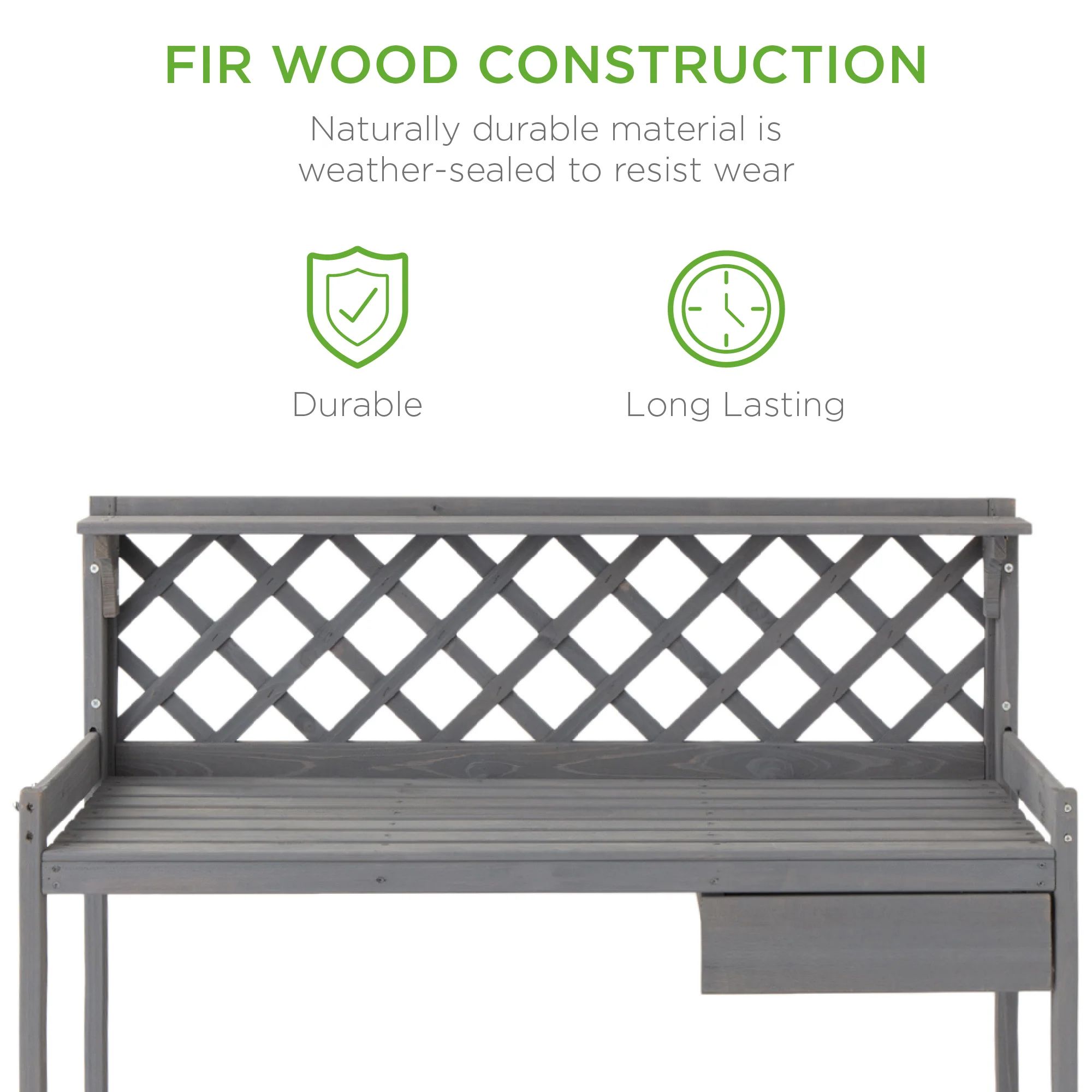 Wooden Garden Potting Bench Workstation w/ Cabinet Drawer, Open Shelf - Image 9