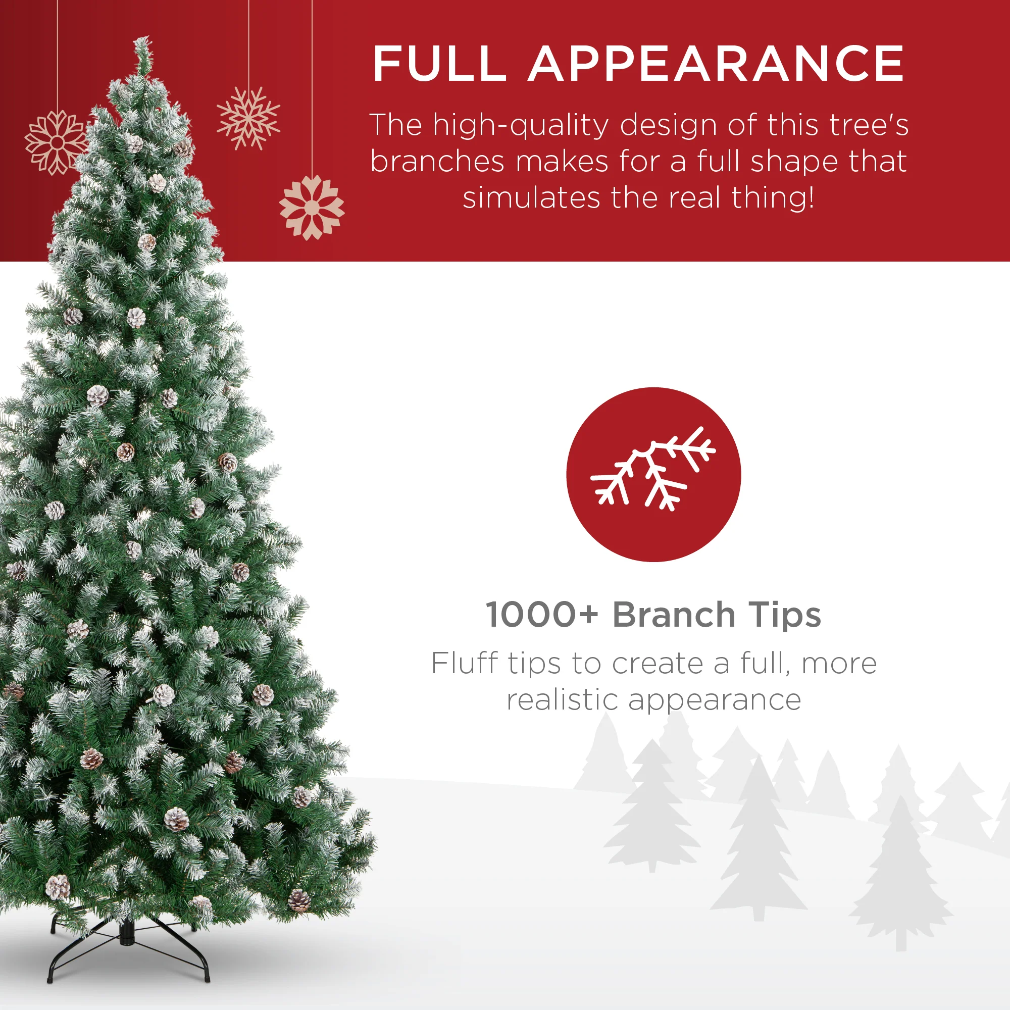 Pre-Decorated Christmas Tree w/ Pinecones, Flocked Branch Tips - Image 12
