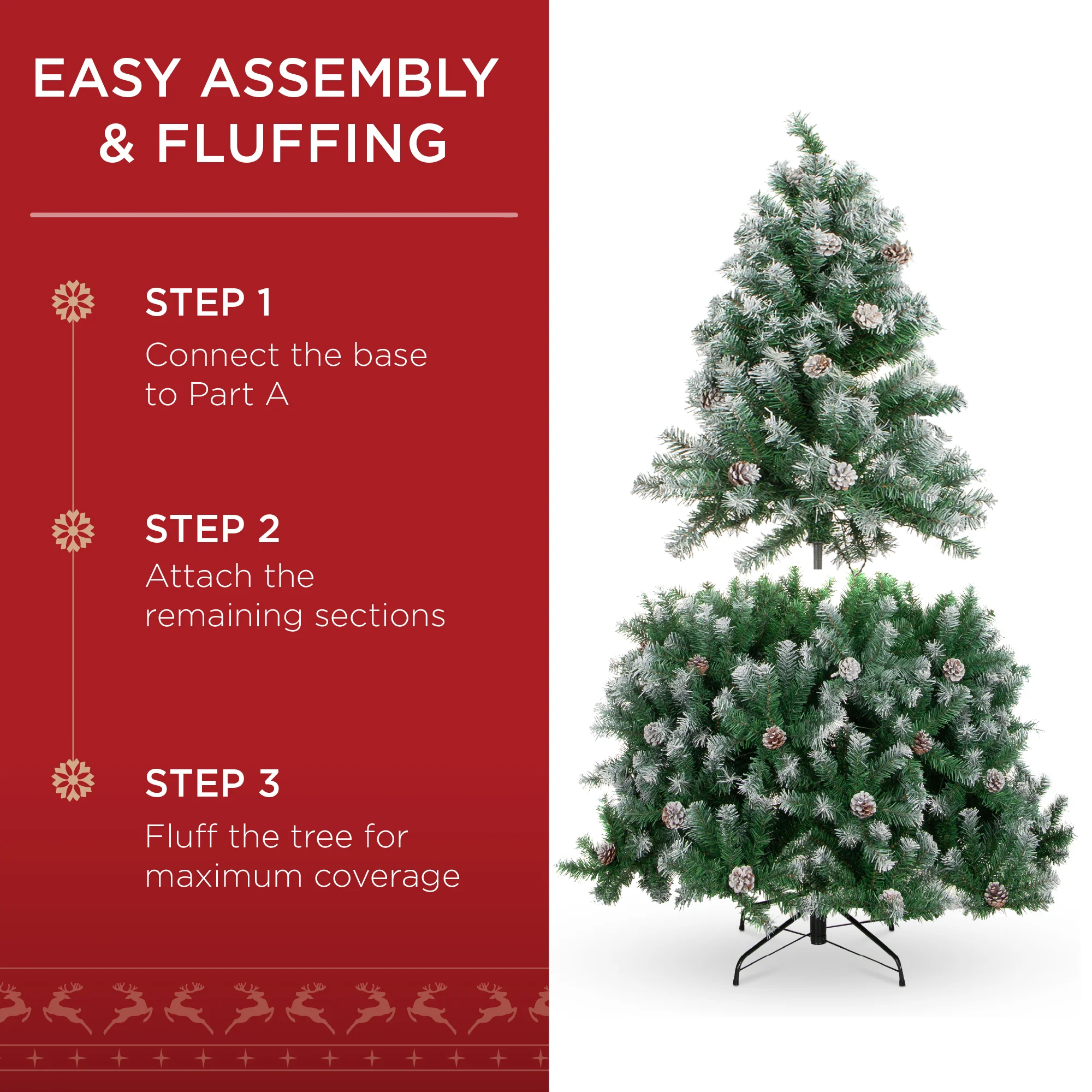 Pre-Decorated Christmas Tree w/ Pinecones, Flocked Branch Tips - Image 18