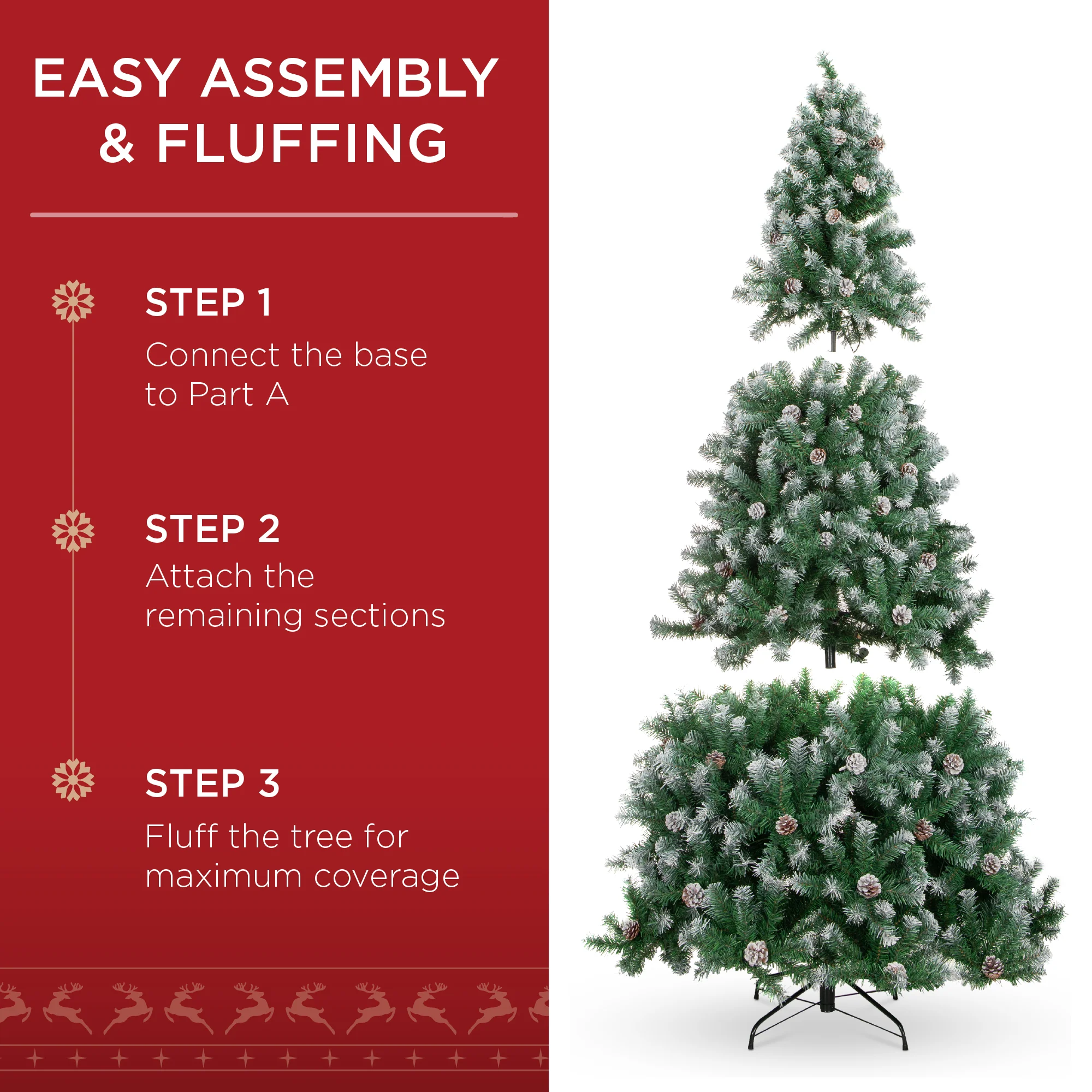 Pre-Decorated Christmas Tree w/ Pinecones, Flocked Branch Tips - Image 32