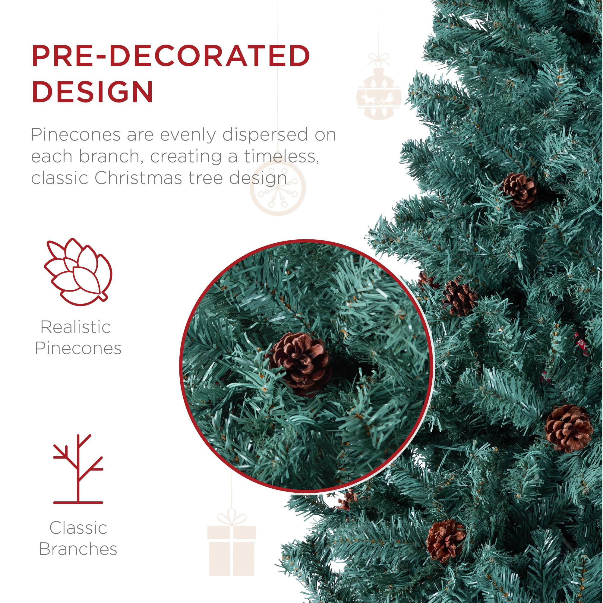 Pre-Decorated Christmas Tree w/ Pinecones - Image 3