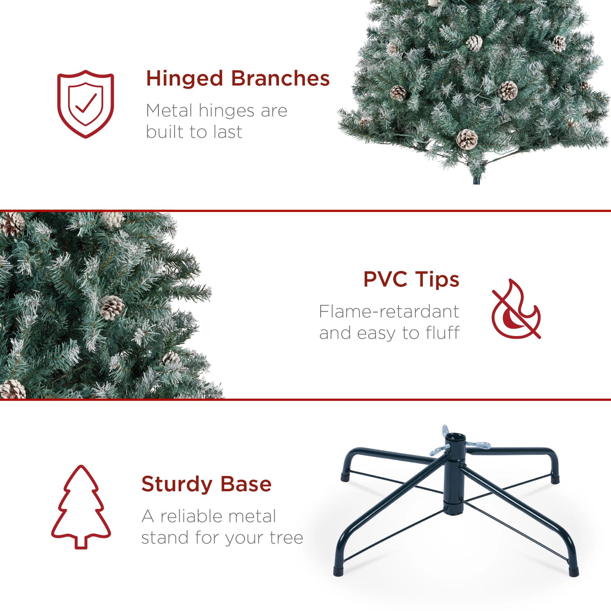 Pre-Decorated Christmas Tree w/ Pinecones, Flocked Branch Tips - Image 6