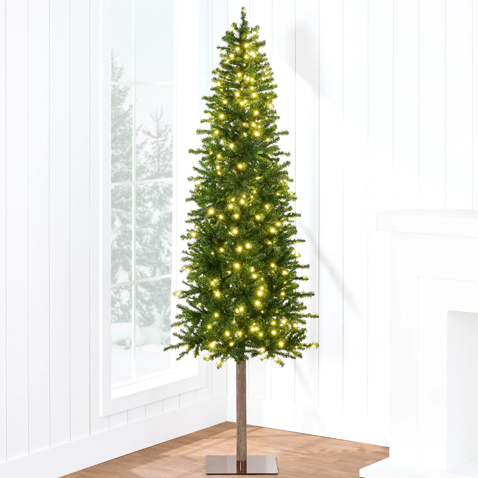 Pre-Lit Artificial Alpine Slim Pencil Christmas Tree w/ LED Lights, Stand - Image 8