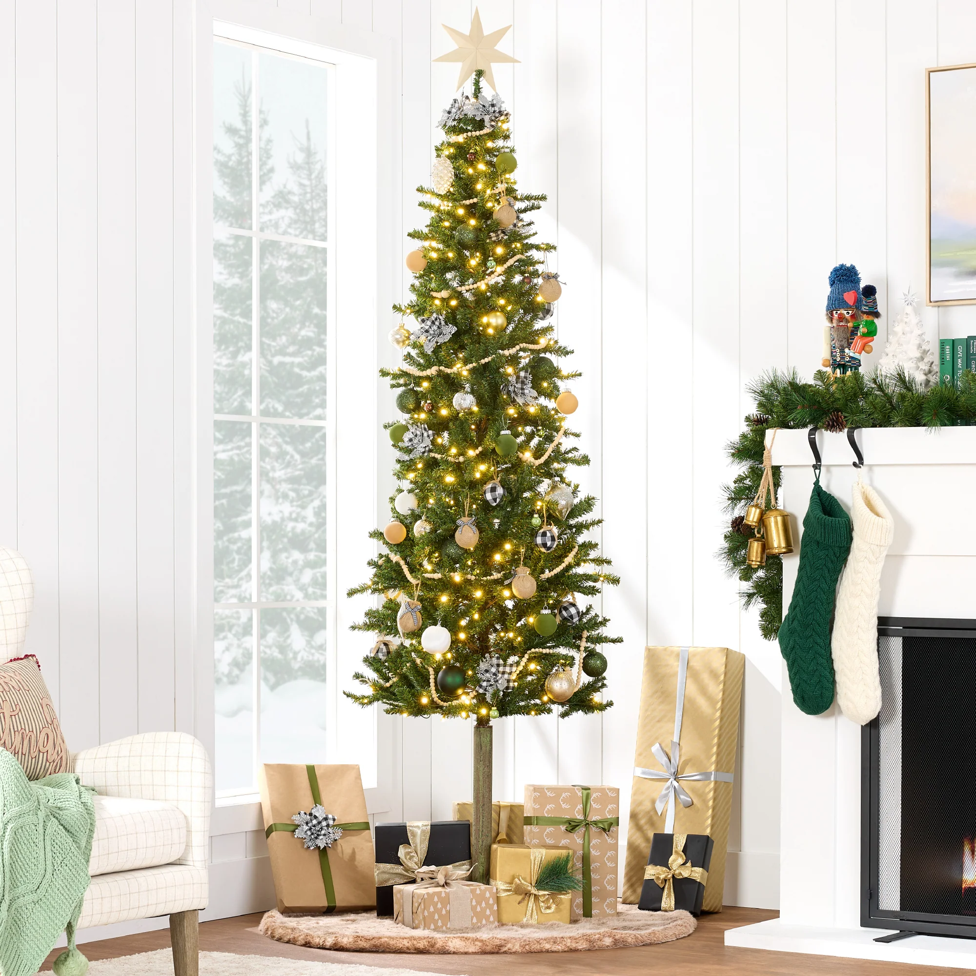 Pre-Lit Artificial Alpine Slim Pencil Christmas Tree w/ LED Lights, Stand - Image 9