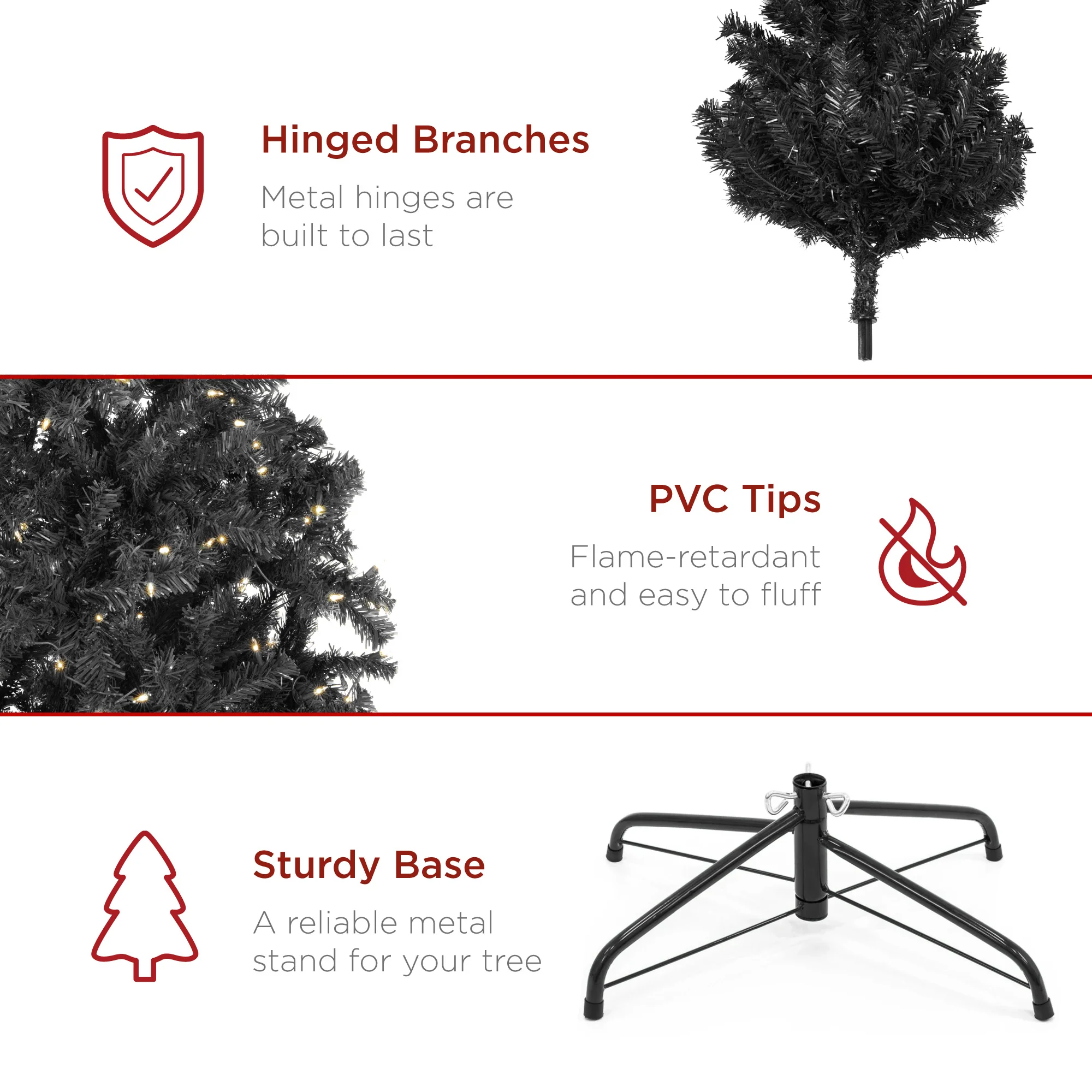 Pre-Lit Artificial Black Spruce Christmas Tree, w/Easy Assembly - Image 7