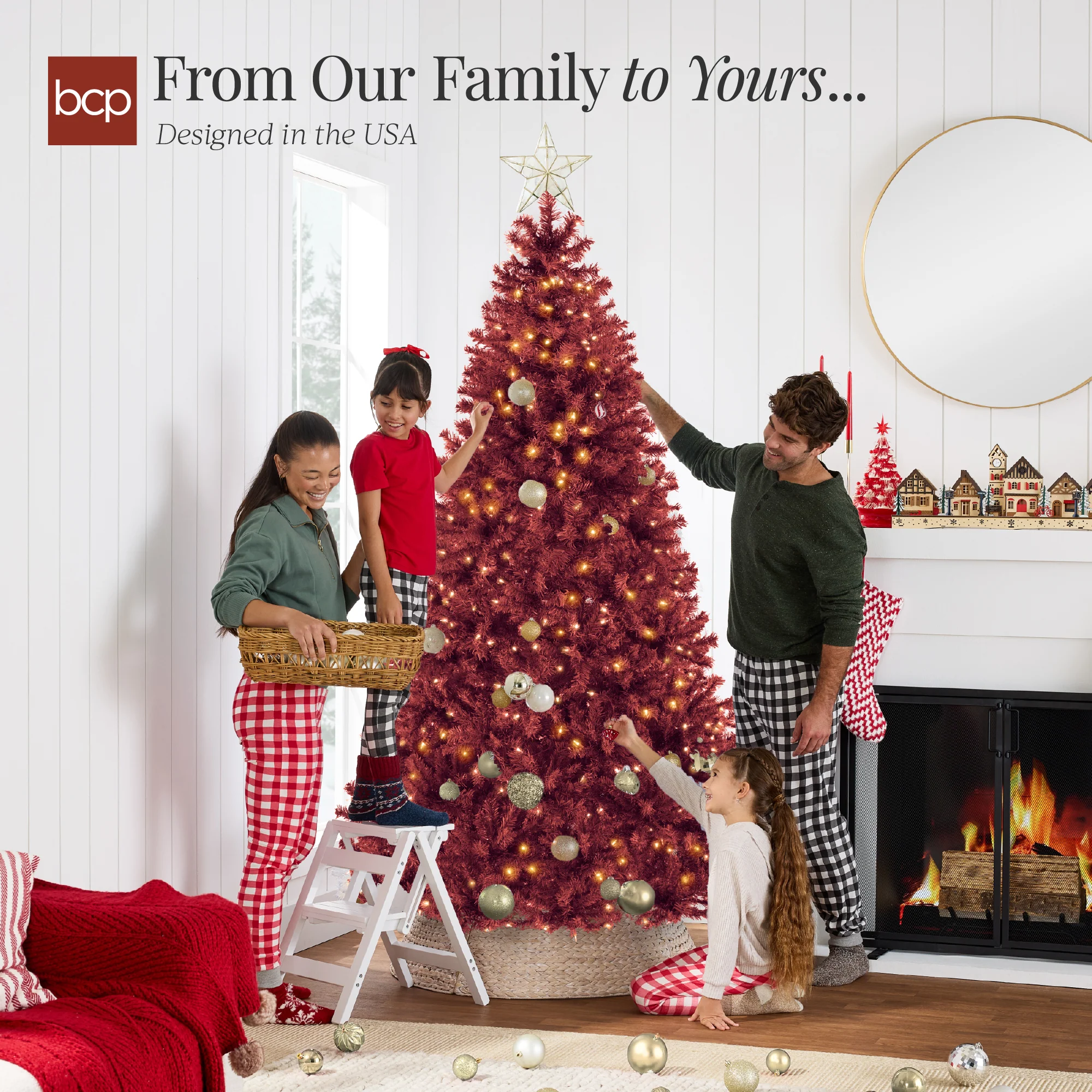 Pre-Lit Artificial Burgundy Christmas Tree w/ Incandescent Lights - Image 22