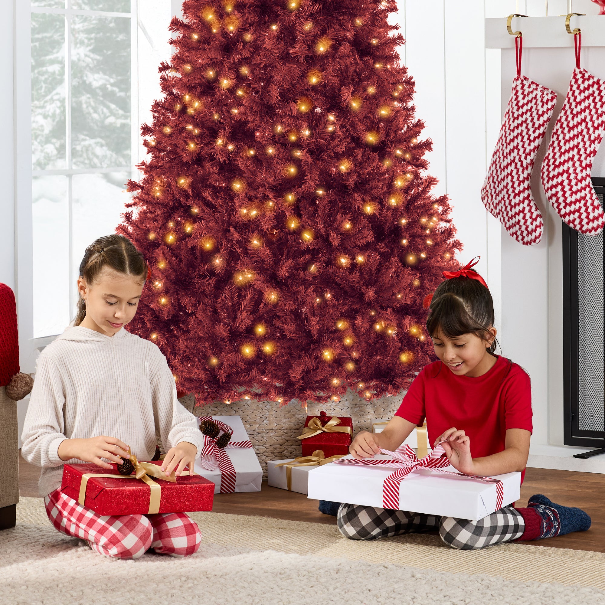 Pre-Lit Artificial Burgundy Christmas Tree w/ Incandescent Lights - Image 32