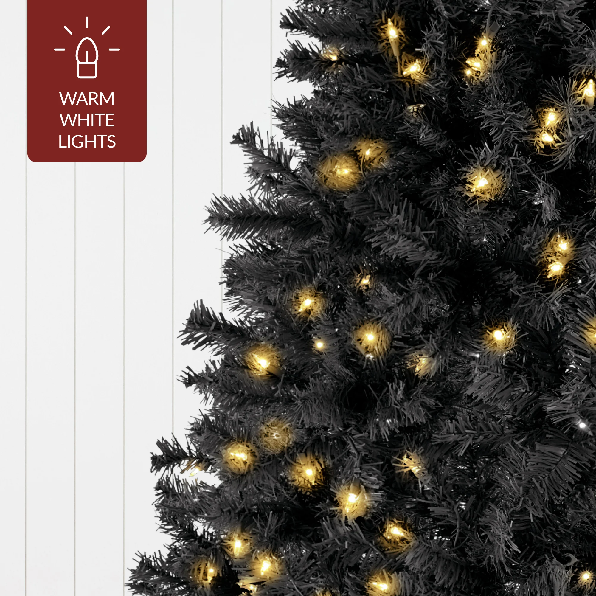 Pre-Lit Artificial Black Christmas Tree w/ Incandescent Lights, Metal Stand - Image 8