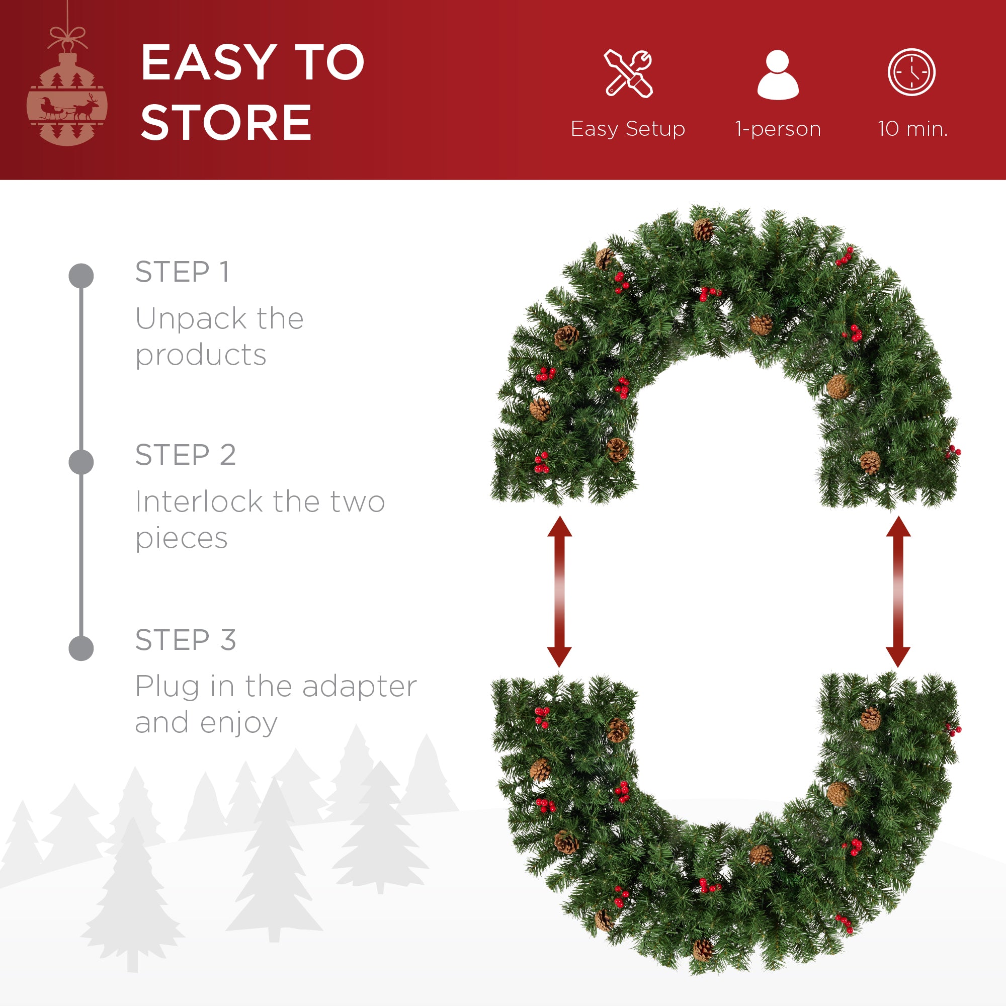 Pre-Lit Artificial Christmas Wreath w/Berries & Pinecones, Lights - Image 19