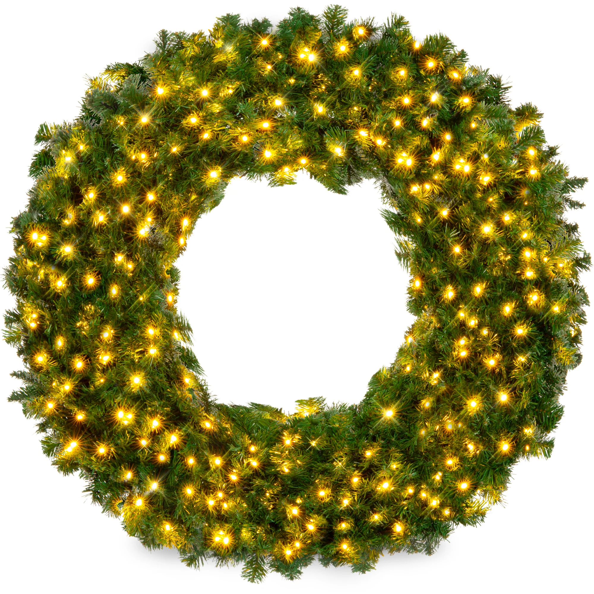 Pre-Lit Artificial Fir Christmas Wreath w/ LED Lights, Plug-In, PVC Tips - Image 22