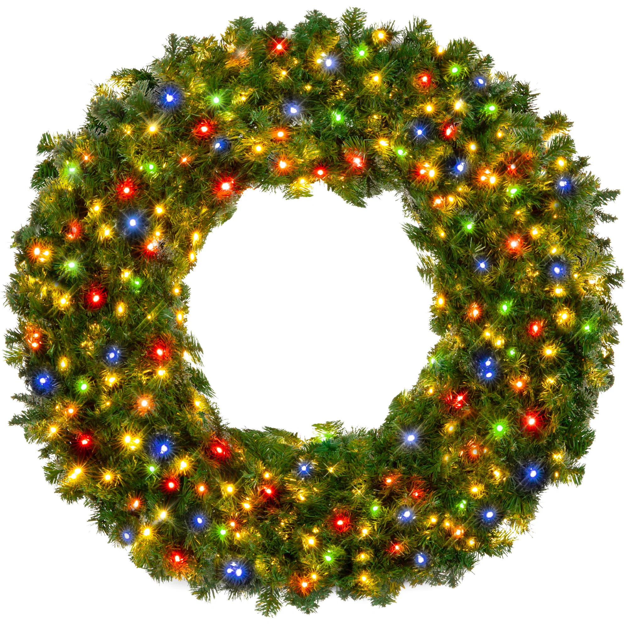 Pre-Lit Artificial Fir Christmas Wreath w/ Multicolor LED Lights, PVC Tips - Image 15