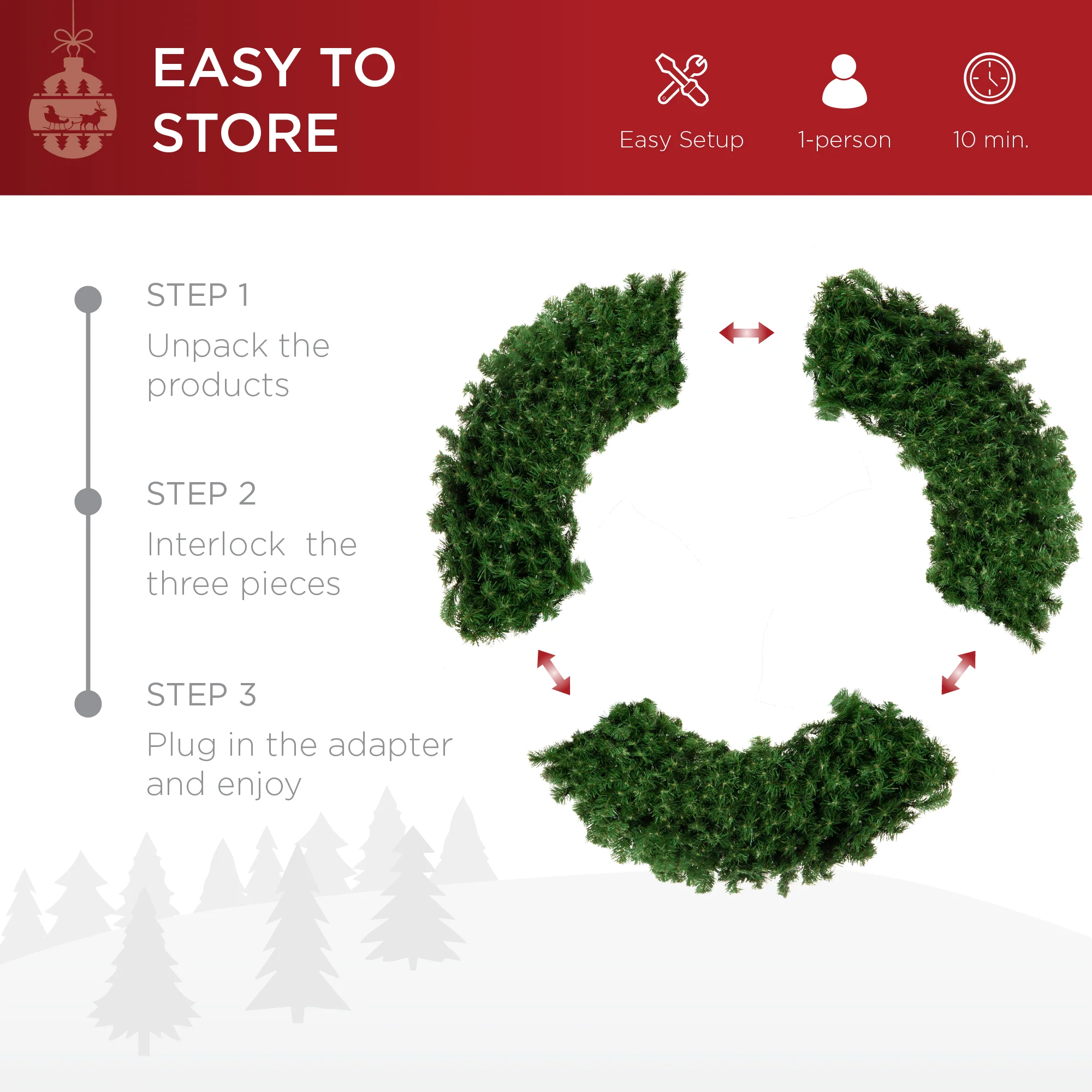 Pre-Lit Artificial Fir Christmas Wreath w/ Multicolor LED Lights, PVC Tips - Image 19