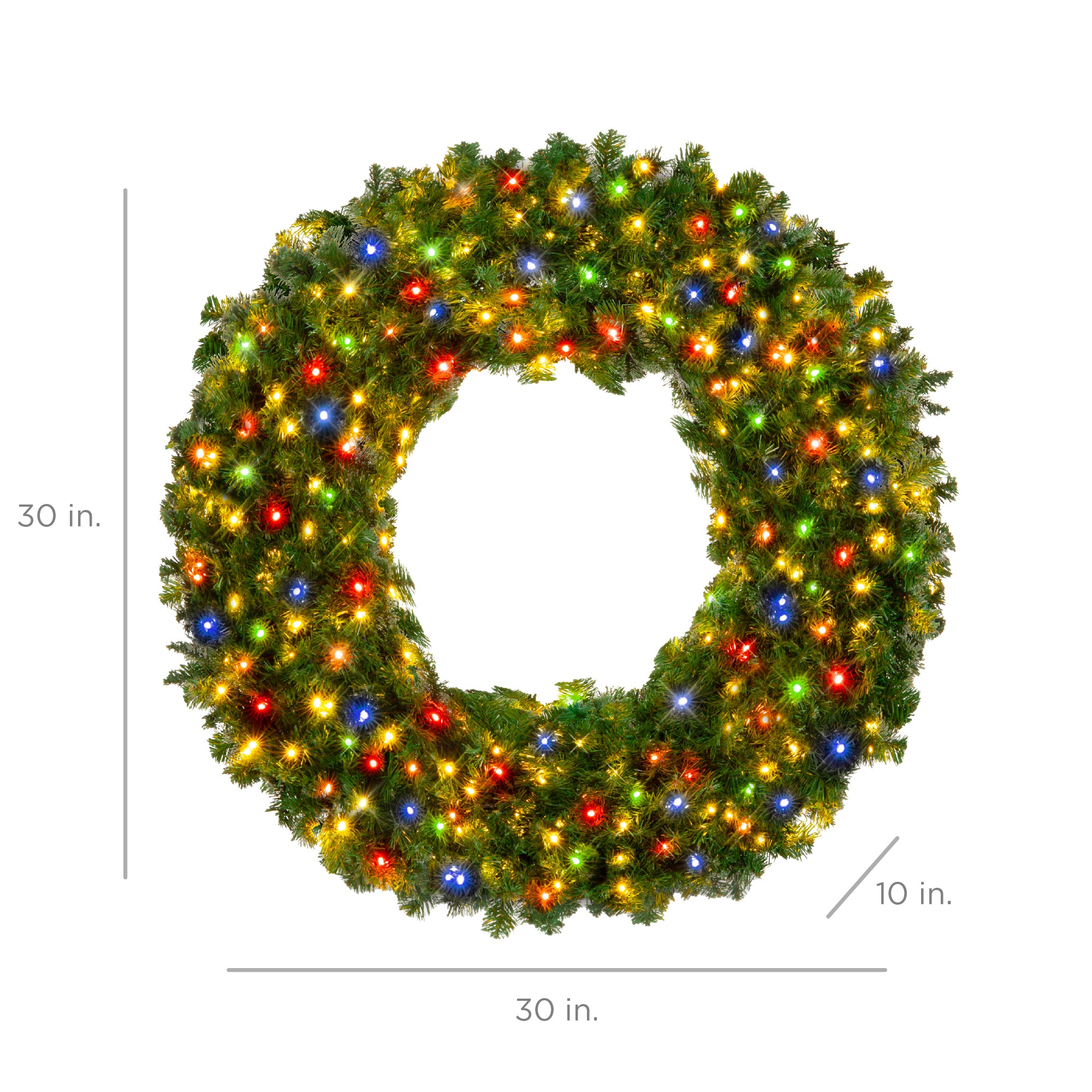 Pre-Lit Artificial Fir Christmas Wreath w/ Multicolor LED Lights, PVC Tips - Image 9