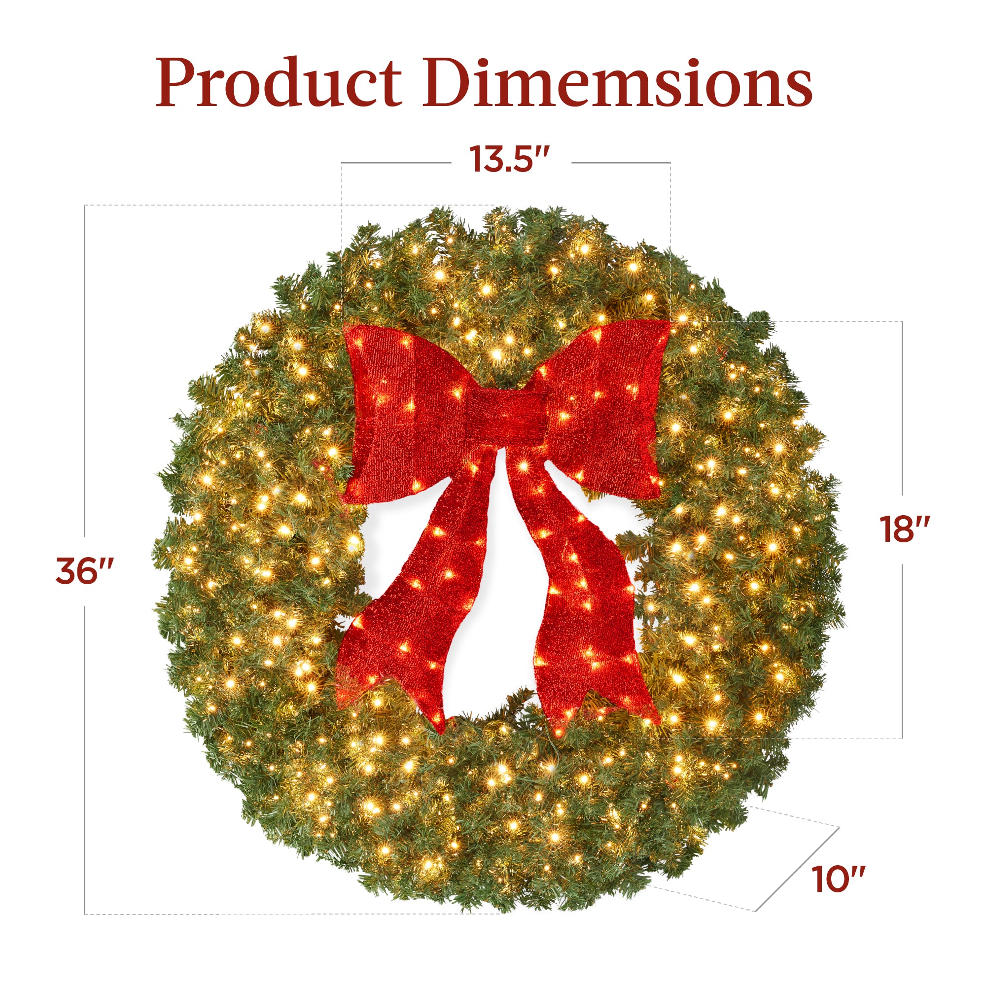 Pre-Lit Artificial Fir Christmas Wreath w/ Red Bow, LED Lights - Image 12