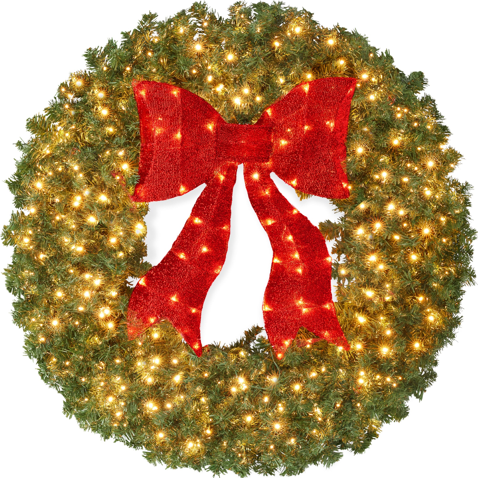 Pre-Lit Artificial Fir Christmas Wreath w/ Red Bow, LED Lights - Image 26