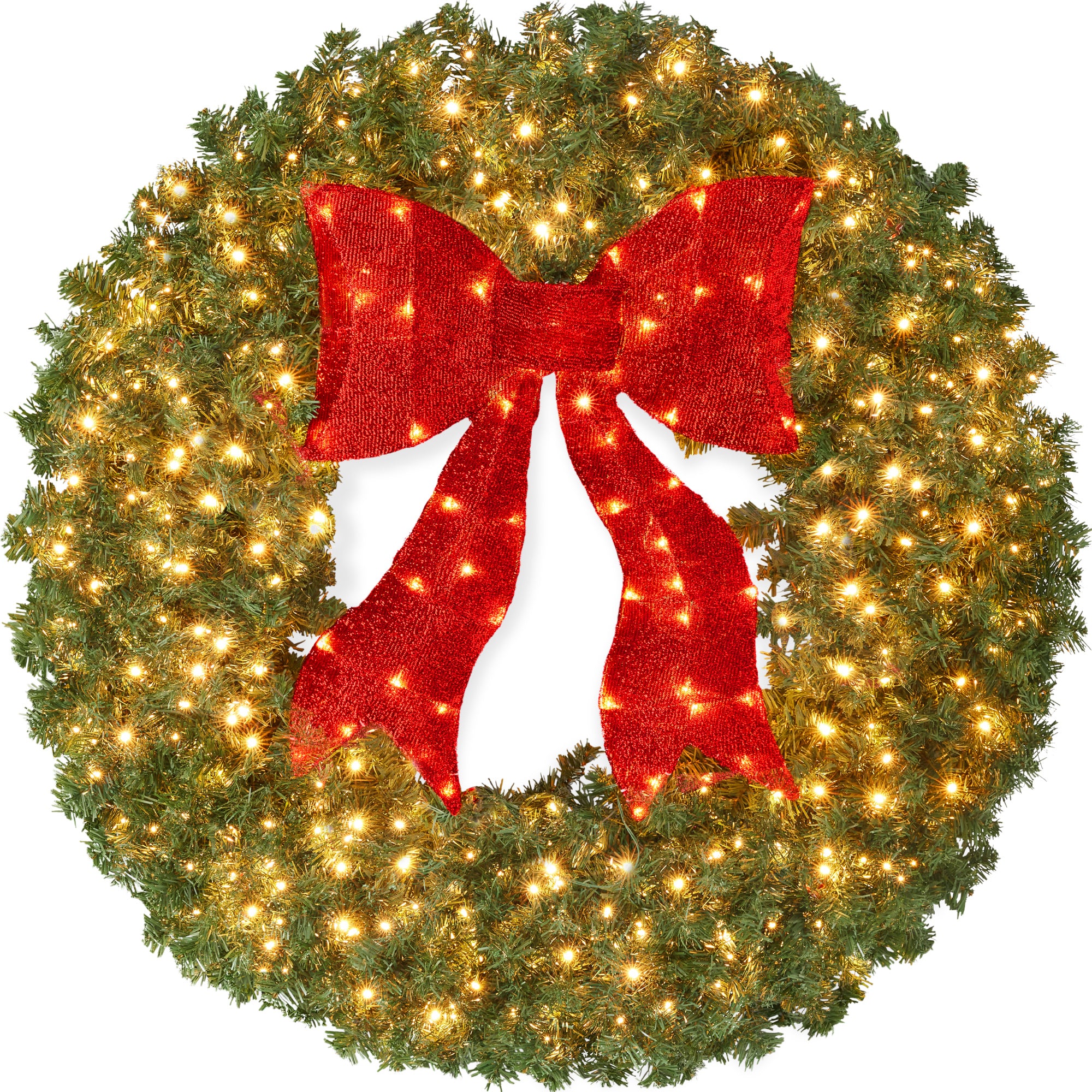 Pre-Lit Artificial Fir Christmas Wreath w/ Red Bow, LED Lights - Image 7