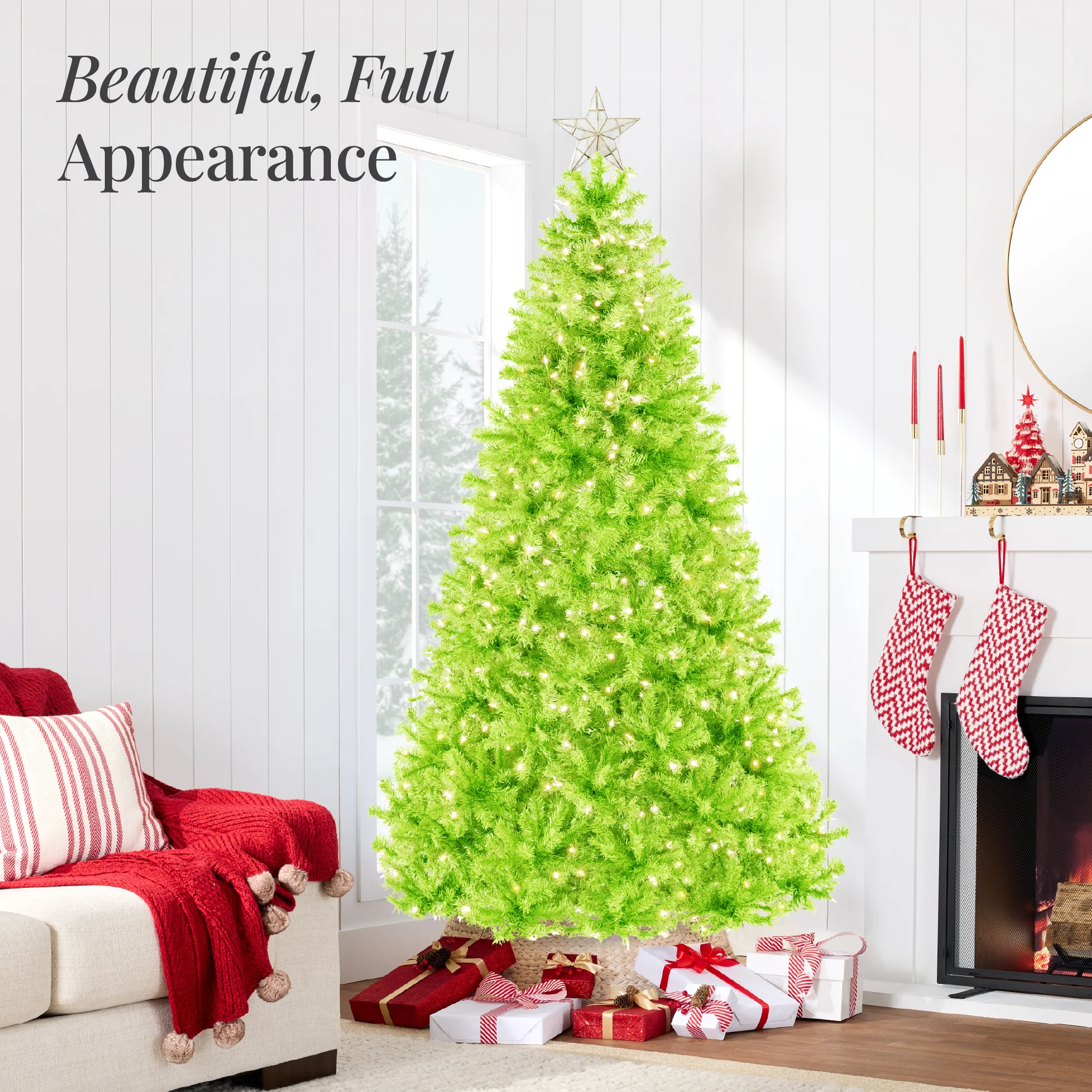 Pre-Lit Artificial Lime Green Christmas Tree w/ Incandescent Lights - Image 12