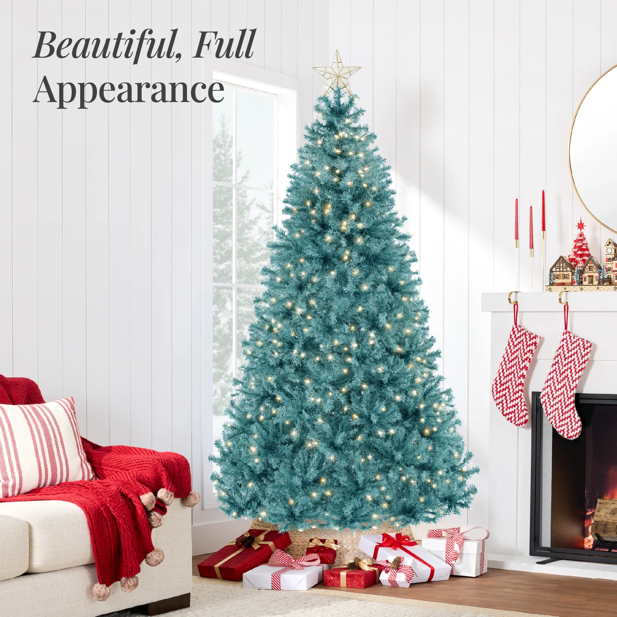 Pre-Lit Artificial Peacock Blue Christmas Tree w/ Incandescent Lights - Image 30