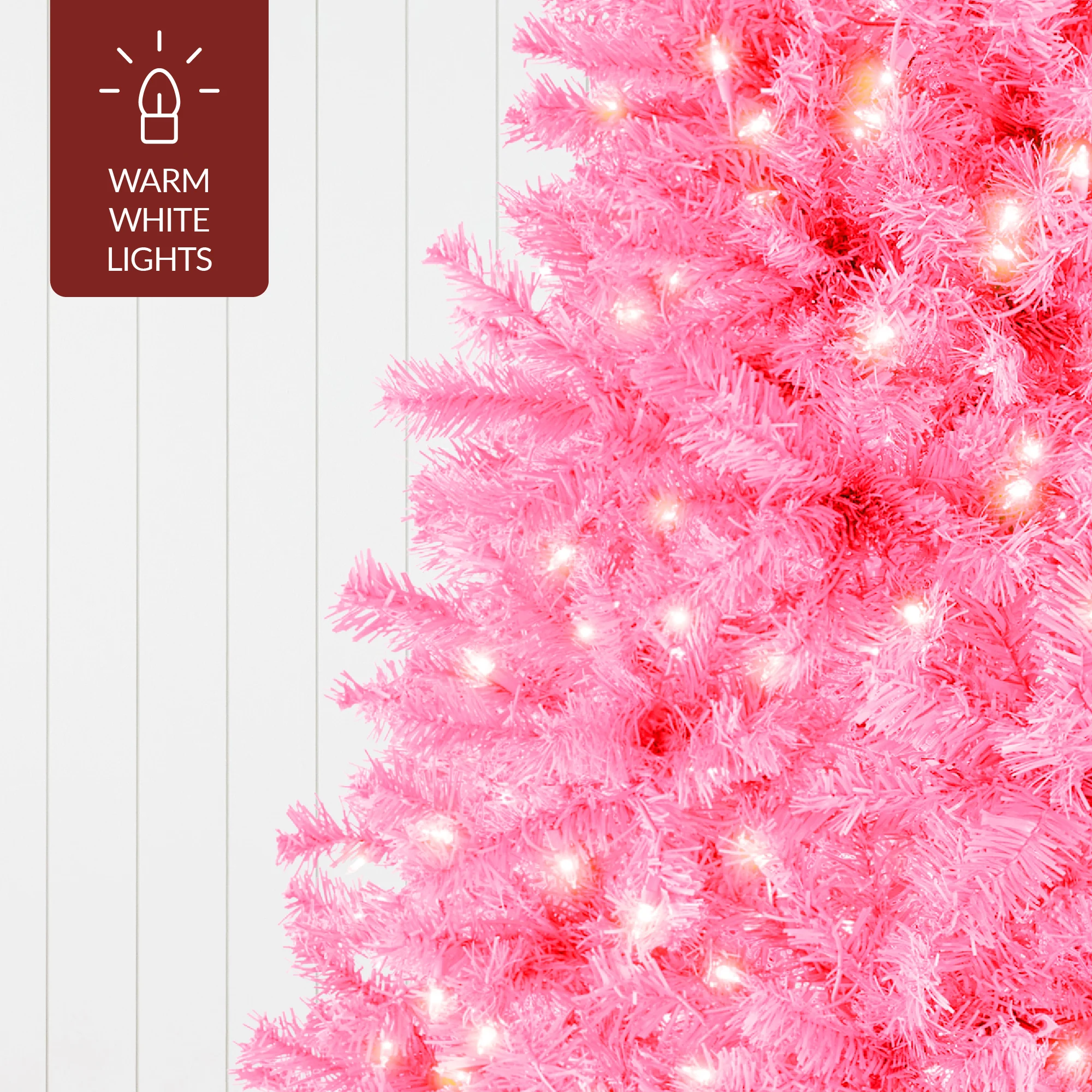 Pre-Lit Artificial Pink Christmas Tree w/ Incandescent Lights, Metal Stand - Image 8