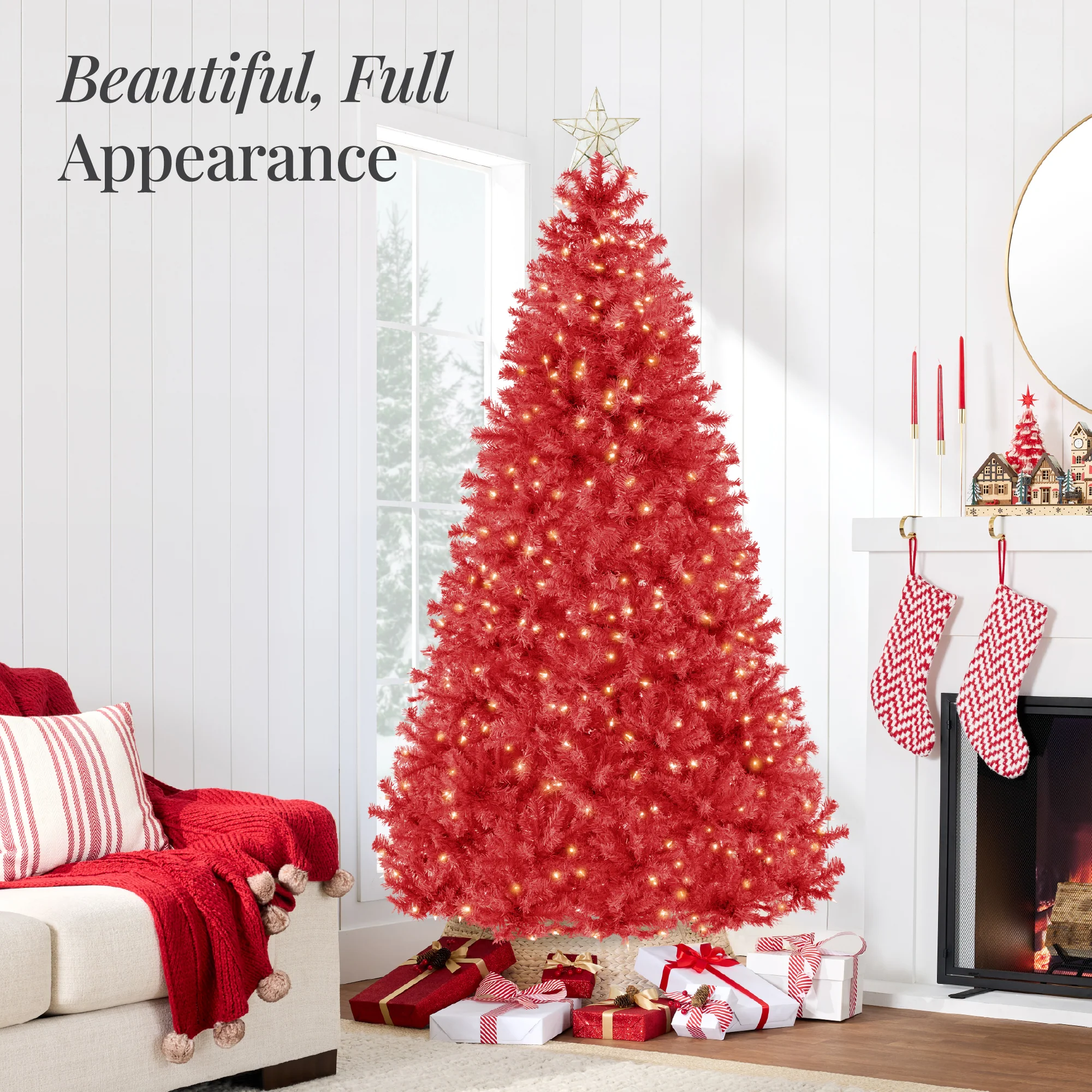 Pre-Lit Artificial Red Christmas Tree w/ Incandescent Lights - Image 12