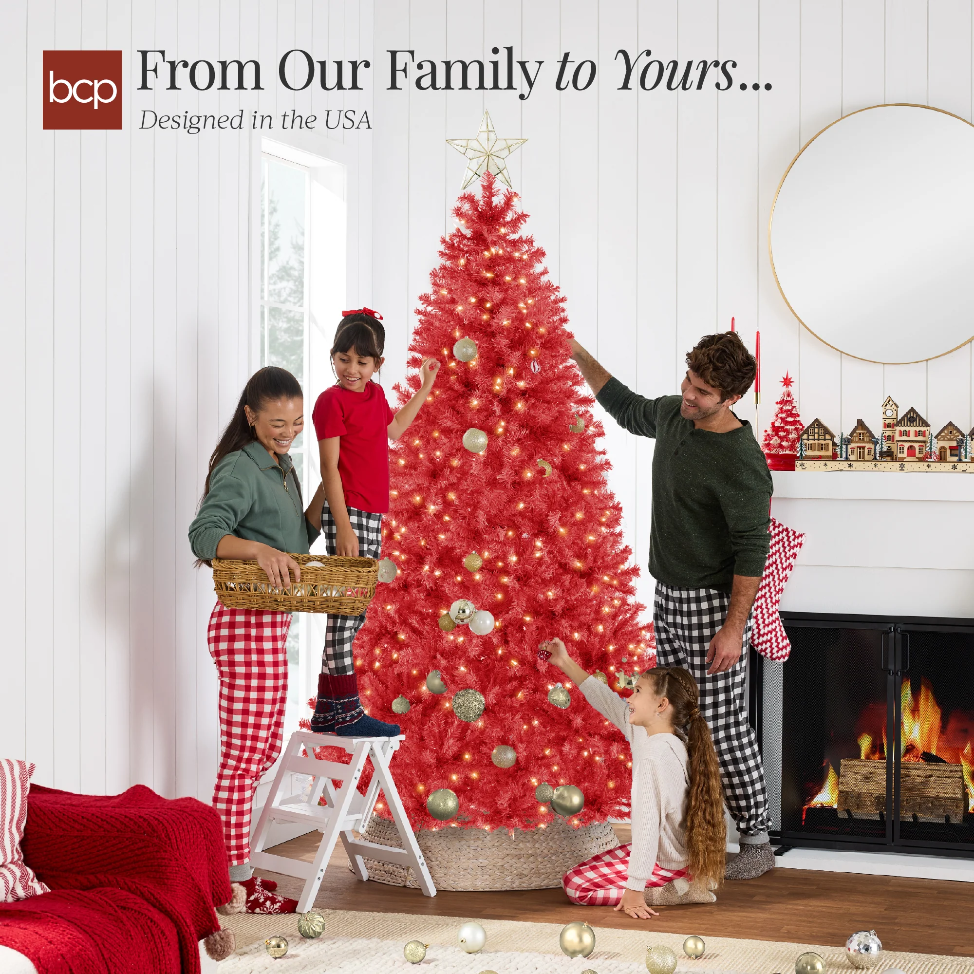 Pre-Lit Artificial Red Christmas Tree w/ Incandescent Lights - Image 13