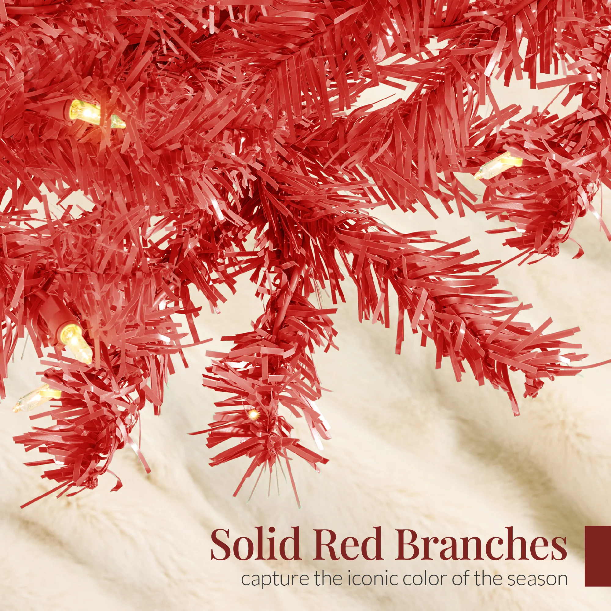 Pre-Lit Artificial Red Christmas Tree w/ Incandescent Lights - Image 6