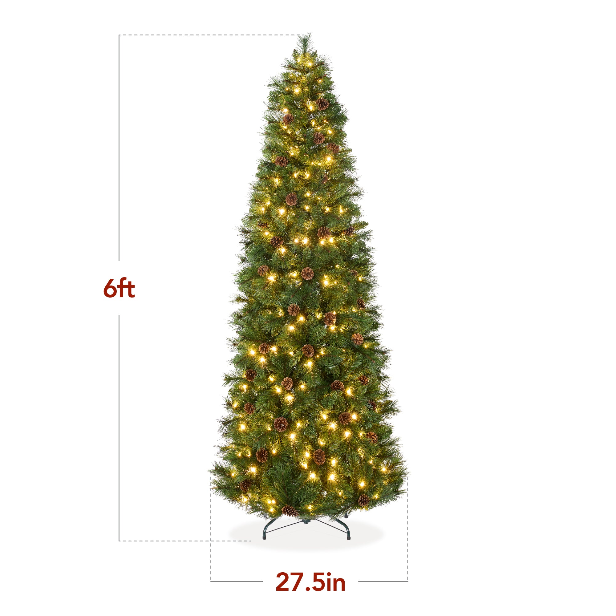 Pre-Lit Artificial Scotch Pine Pencil Christmas Tree w/ Metal Stand - Image 29