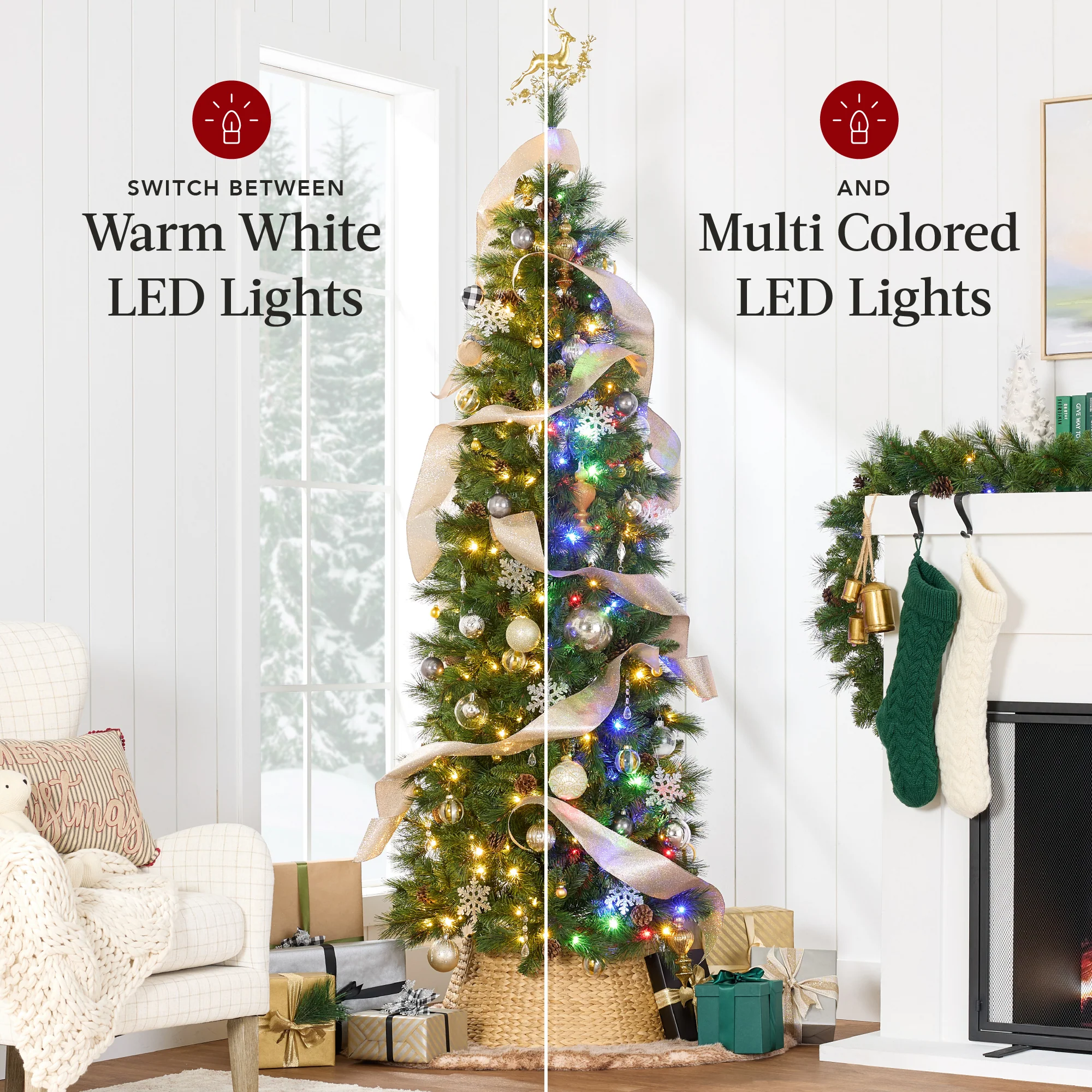 Pre-Lit Artificial Scotch Pine Pencil Christmas Tree w/ Metal Stand - Image 4