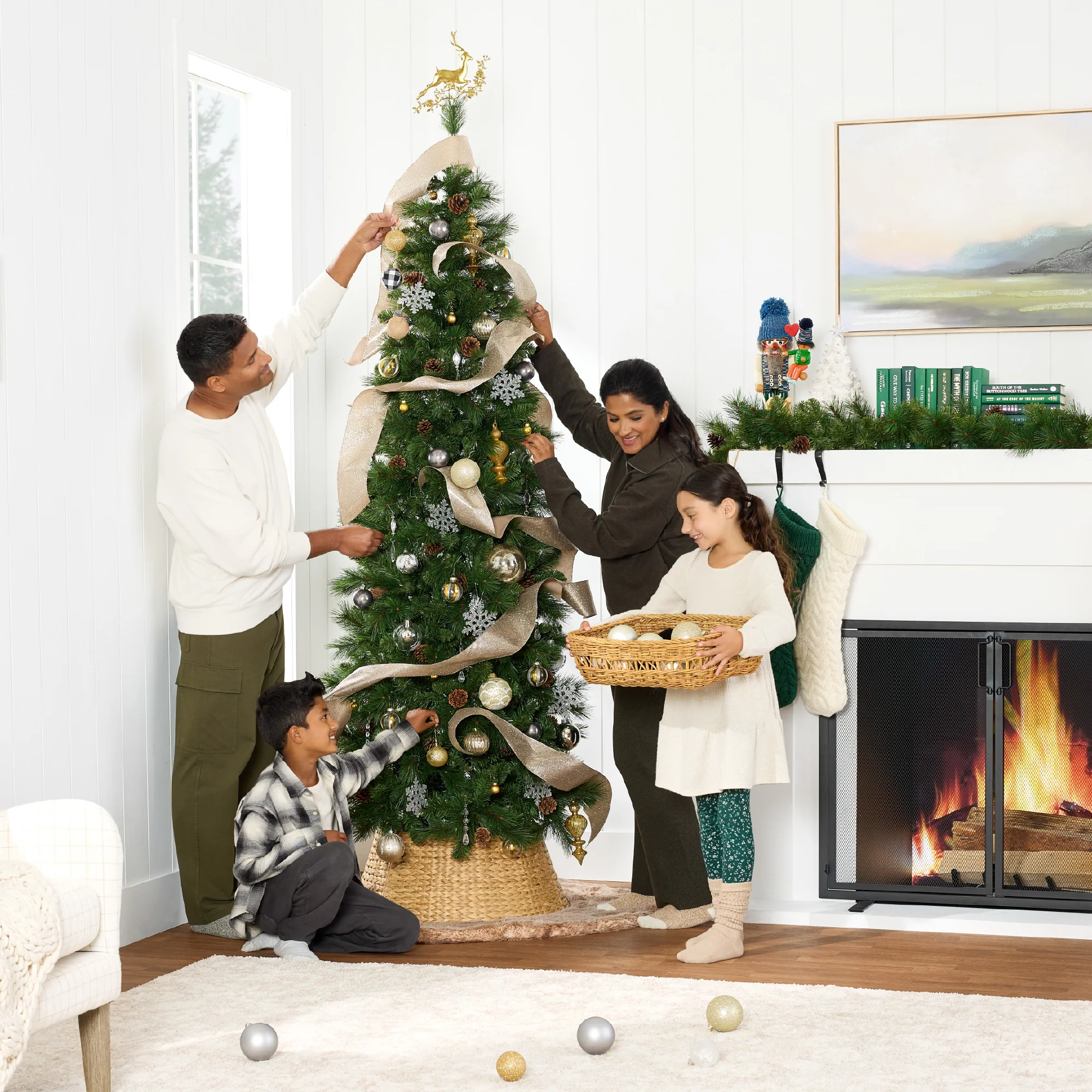 Pre-Lit Artificial Scotch Pine Pencil Christmas Tree w/ Metal Stand - Image 5