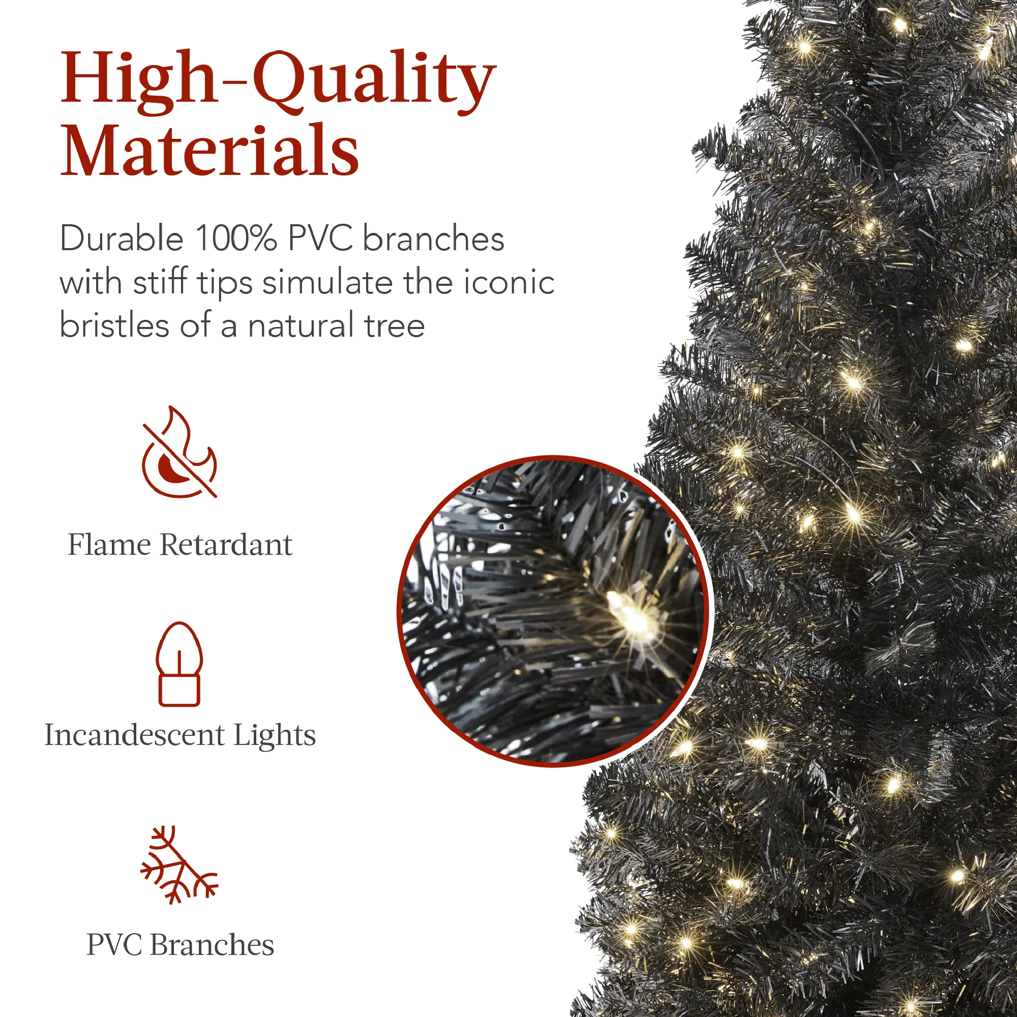 Pre-Lit Black Artificial Pencil Holiday Tree - Image 10