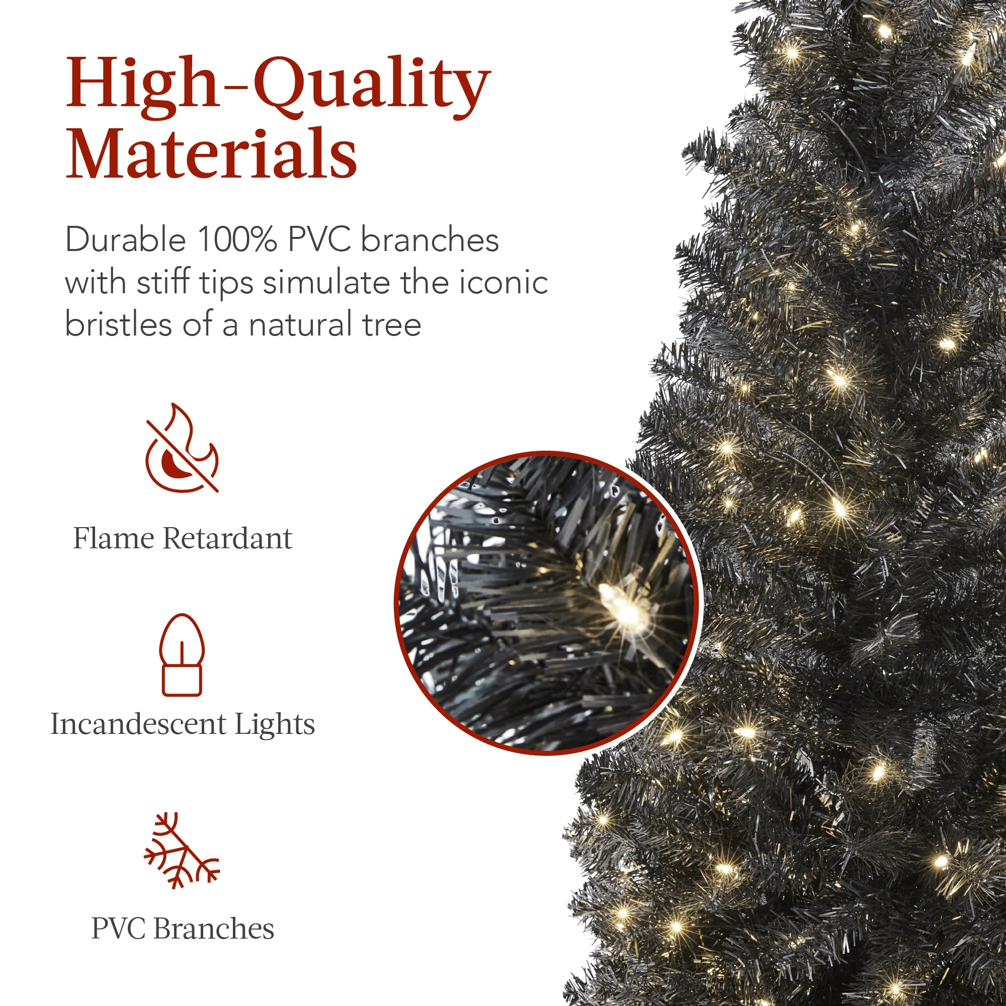 Pre-Lit Black Artificial Pencil Holiday Tree - Image 31