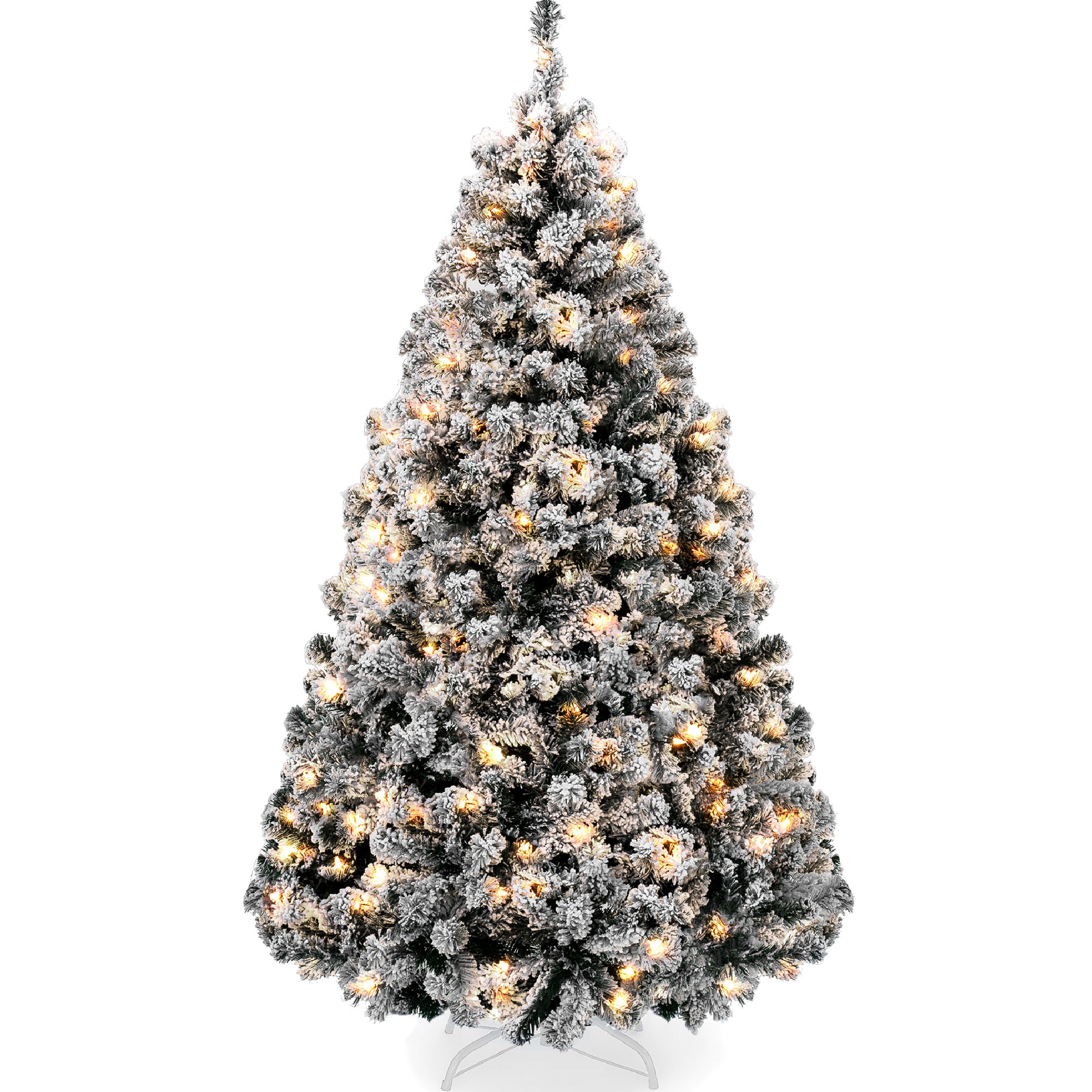 Pre-Lit Black Flocked Artificial Pine Christmas Tree w/ White Lights - Image 25