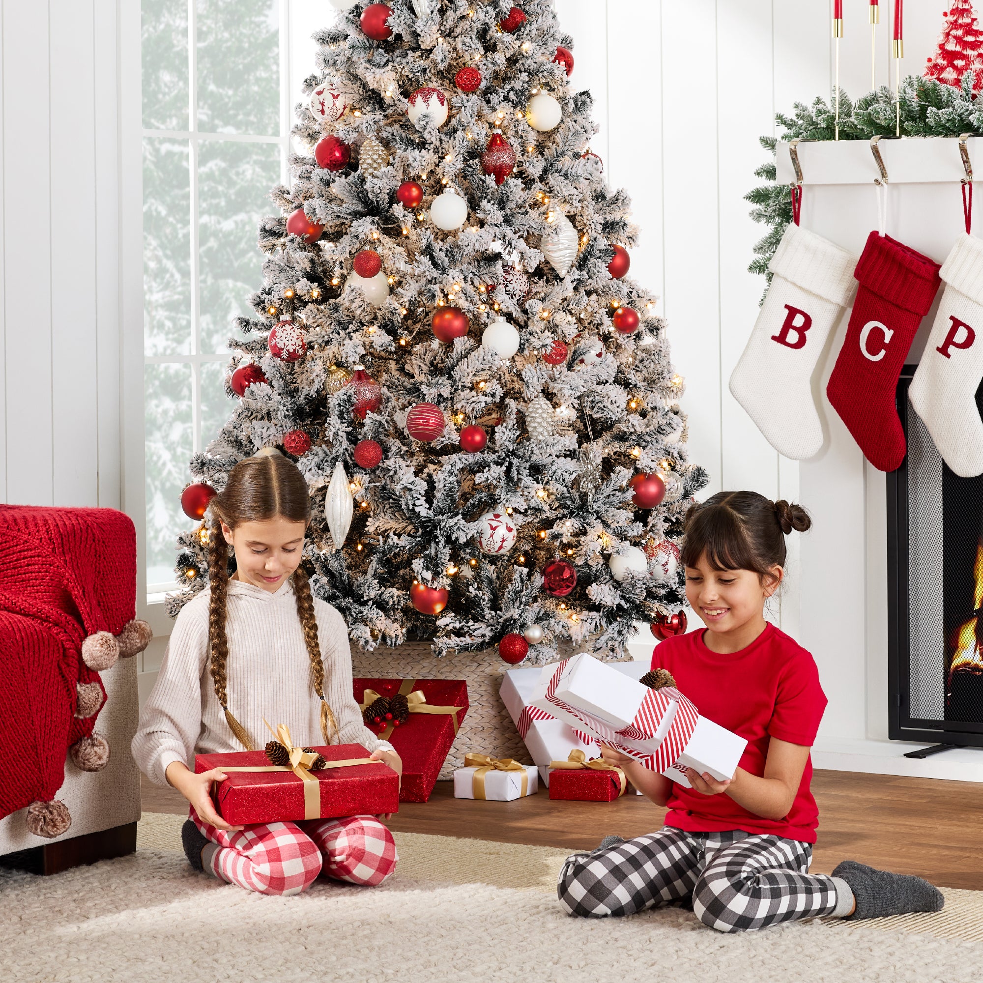 Pre-Lit Black Flocked Artificial Pine Christmas Tree w/ White Lights - Image 29