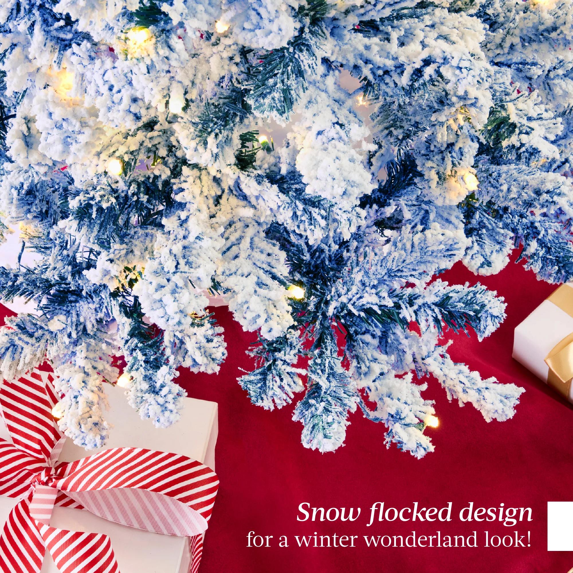 Pre-Lit Blue Flocked Artificial Pine Christmas Tree w/ White Lights - Image 14
