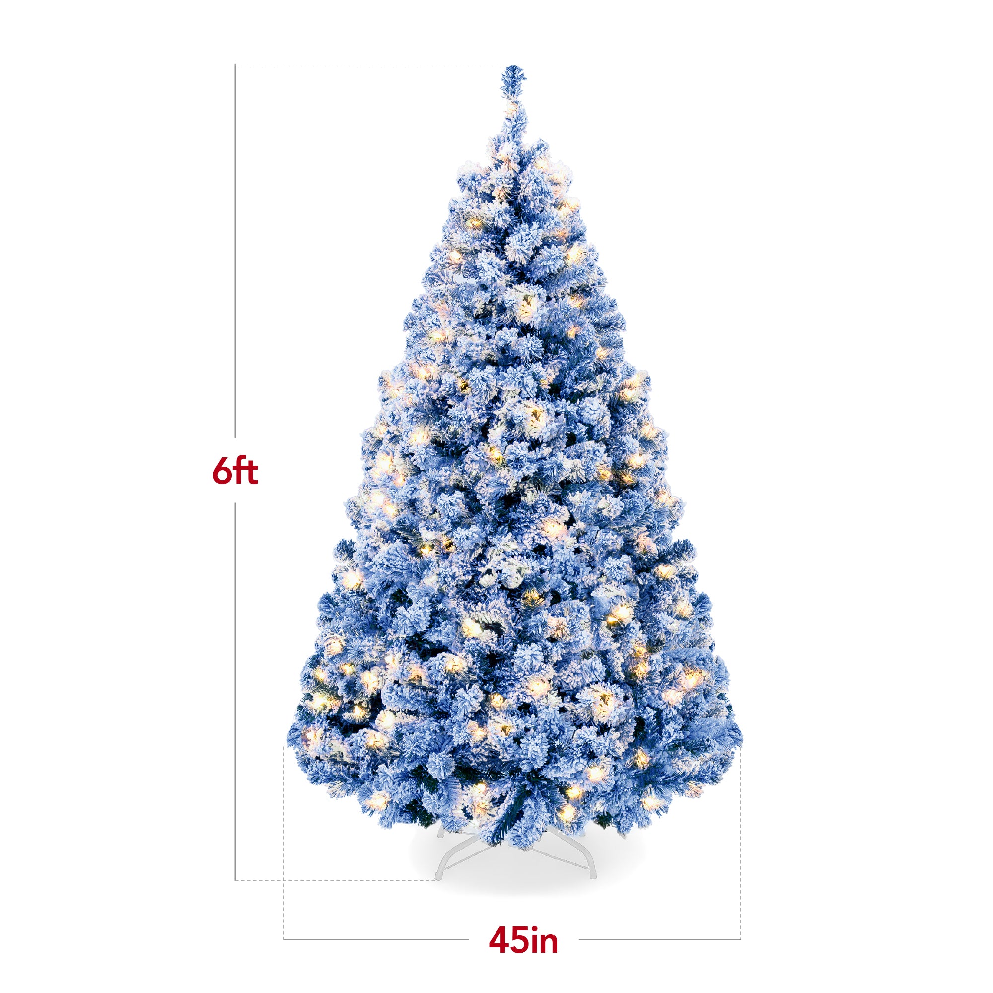 Pre-Lit Blue Flocked Artificial Pine Christmas Tree w/ White Lights - Image 2