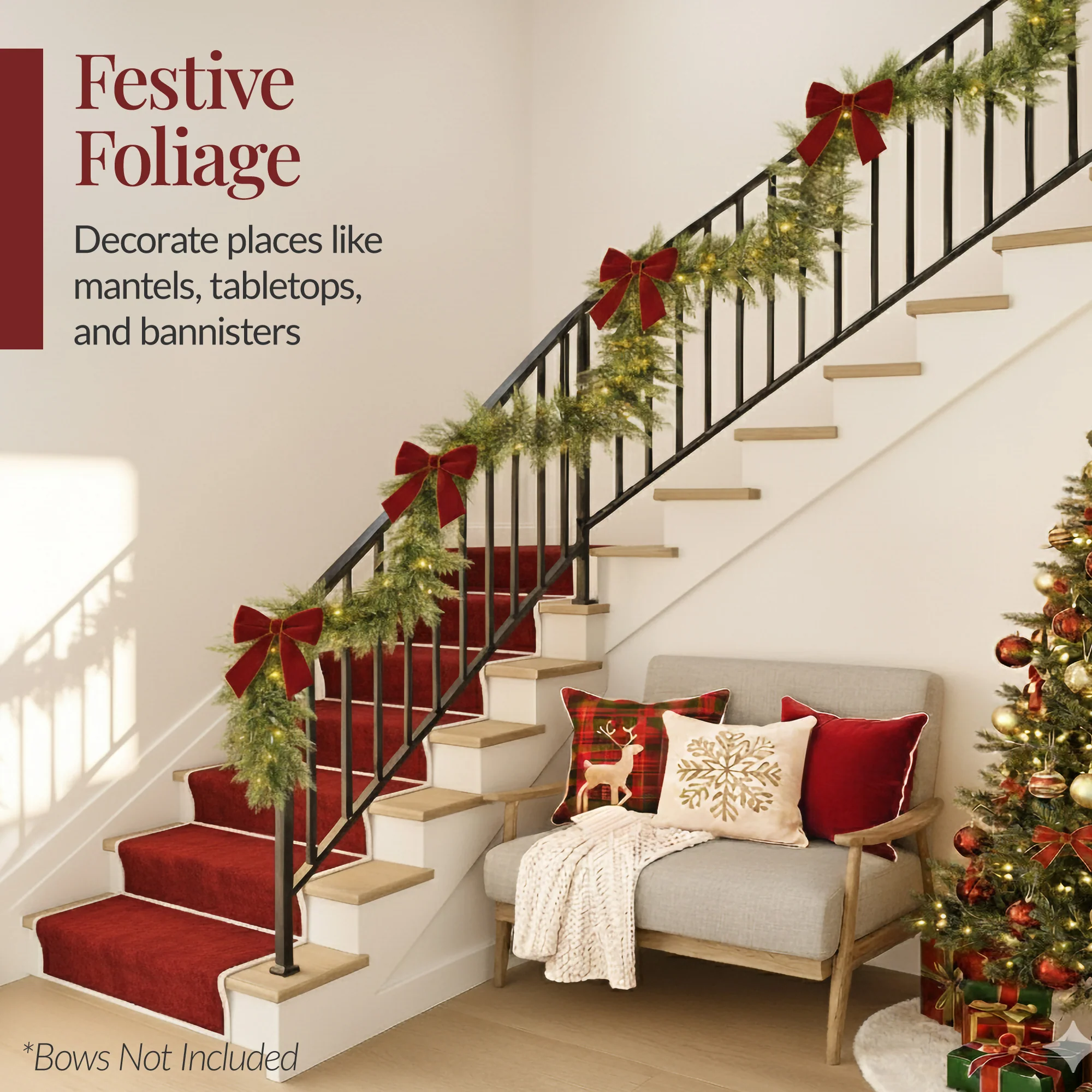 Pre-Lit Cedar Cypress Christmas Realistic Garland w/ Twinkling LEDs - Image 5