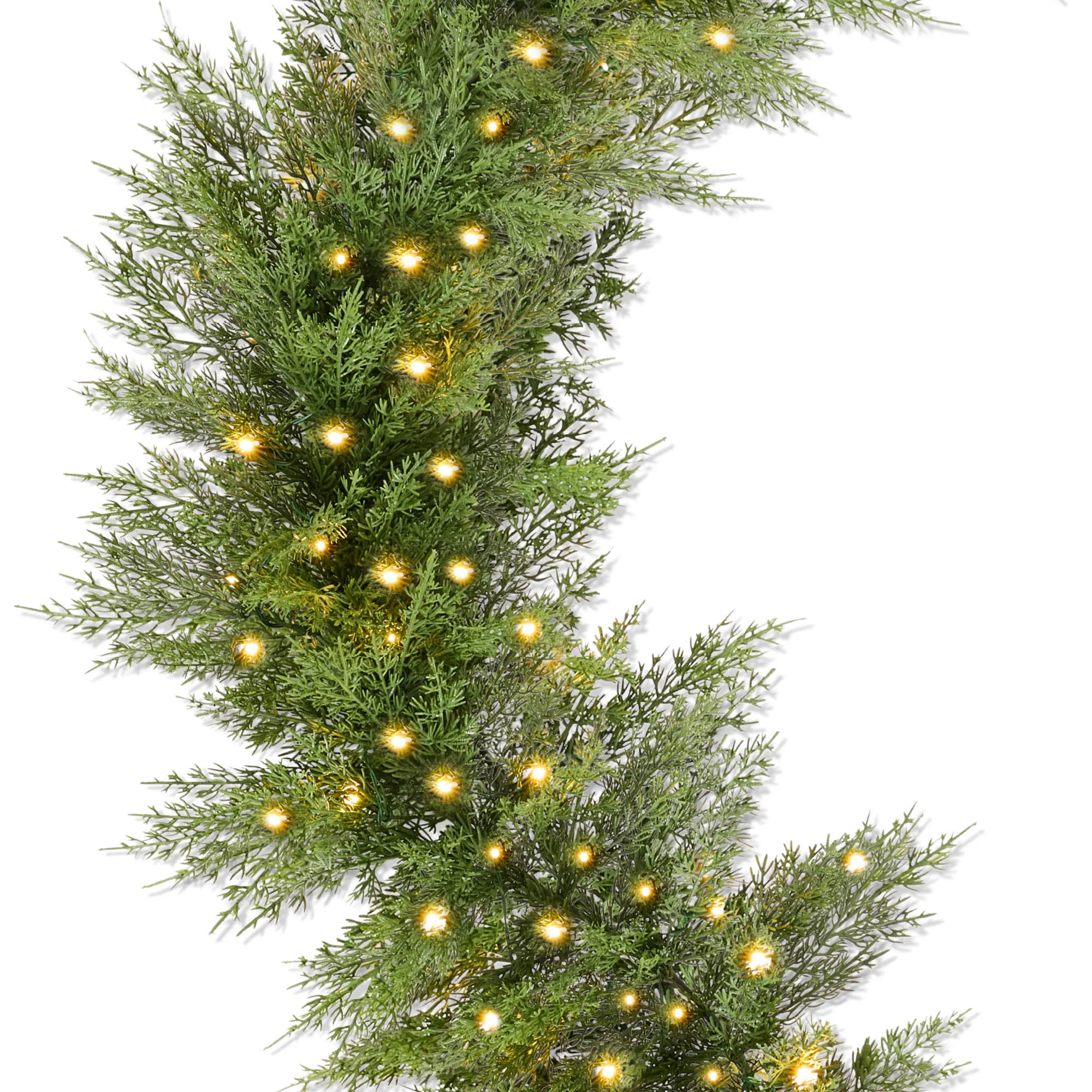 Pre-Lit Cedar Cypress Christmas Realistic Garland w/ Twinkling LEDs - Image 9