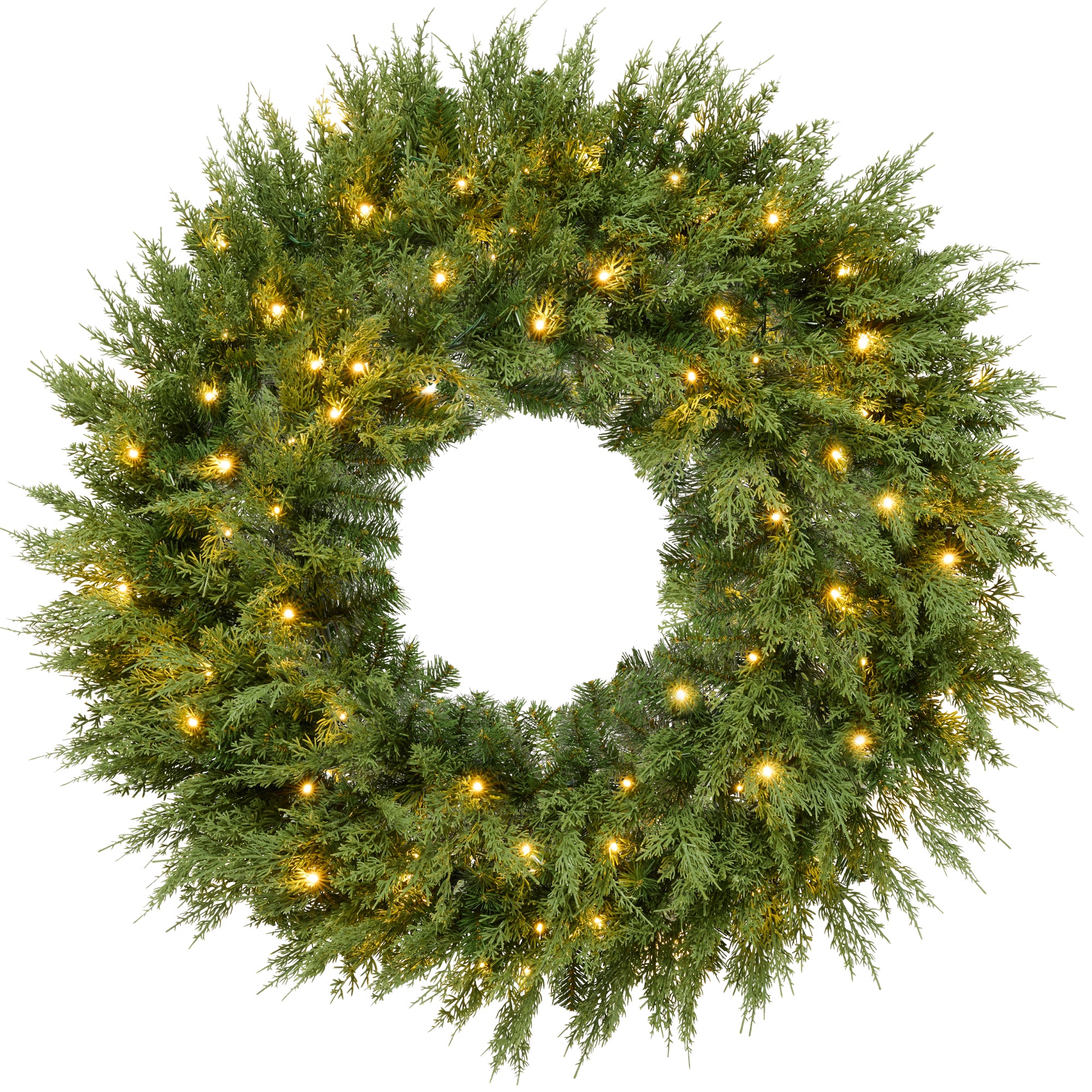 Pre-Lit Cedar Cypress Christmas Realistic Wreath w/ Twinkling LEDs - Image 25