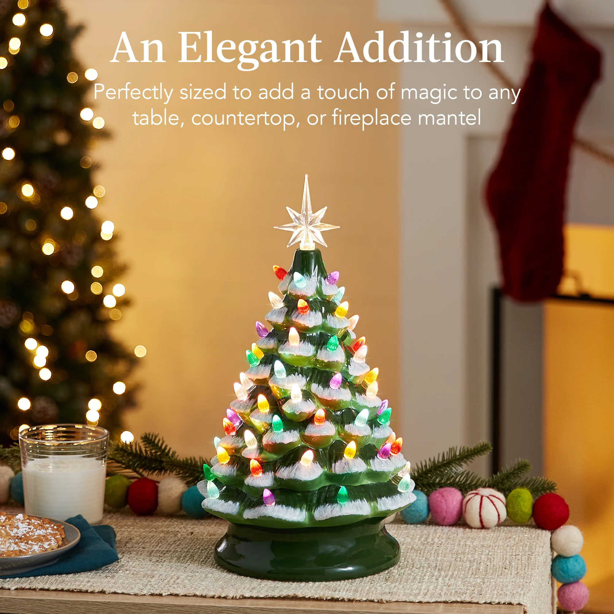 Pre-Lit Ceramic Tabletop Christmas Tree with Lights- 15in - Image 13