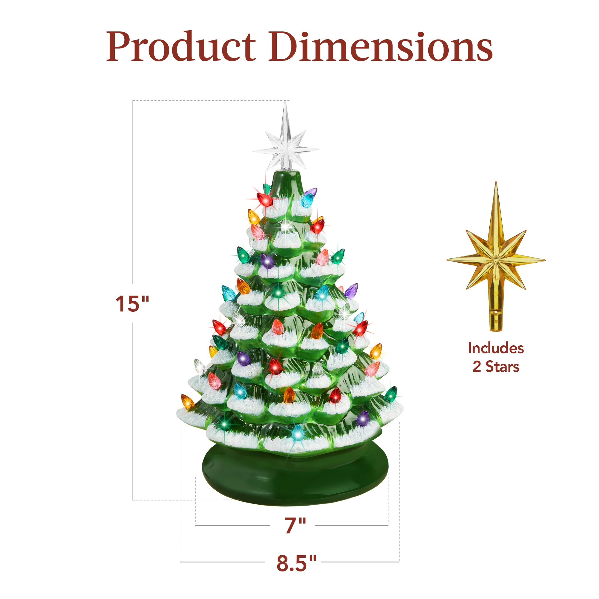 Pre-Lit Ceramic Tabletop Christmas Tree with Lights- 15in - Image 15