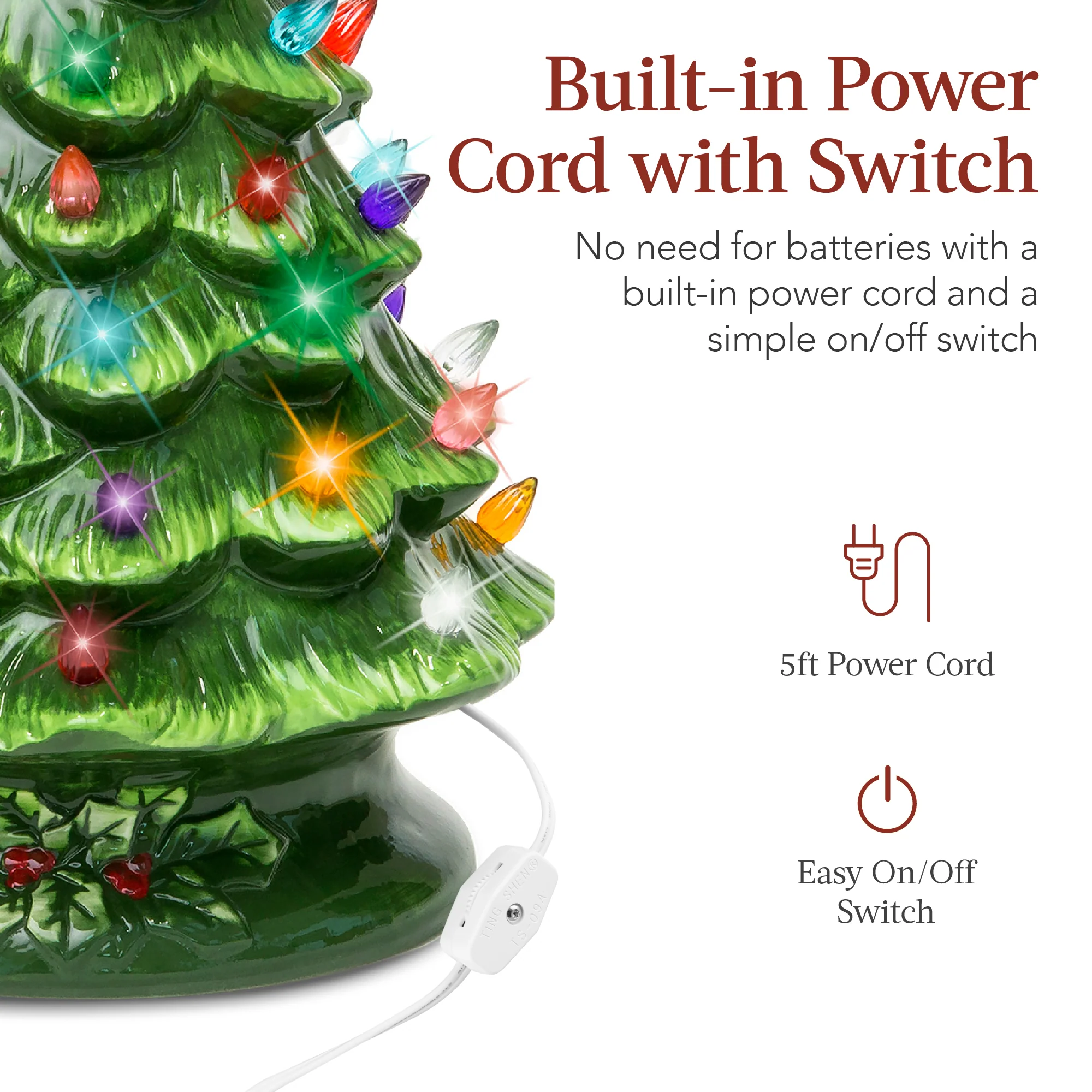 Pre-Lit Ceramic Tabletop Christmas Tree with Lights- 15in - Image 18