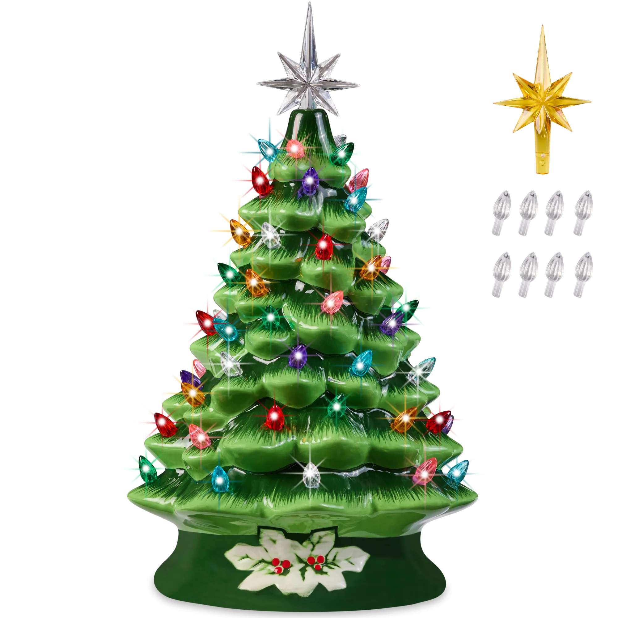 Pre-Lit Ceramic Tabletop Christmas Tree with Lights- 15in - Image 36