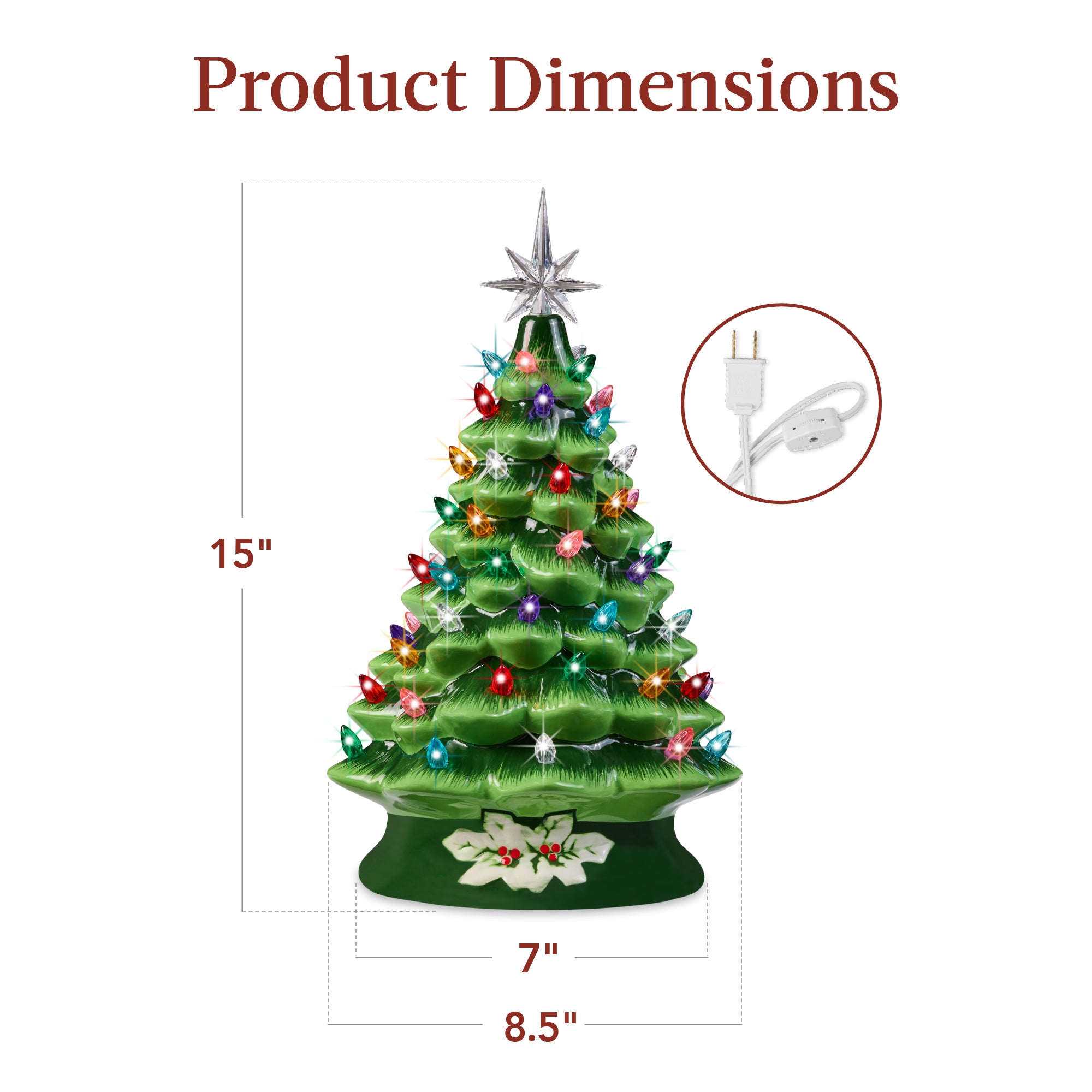 Pre-Lit Ceramic Tabletop Christmas Tree with Lights- 15in - Image 37