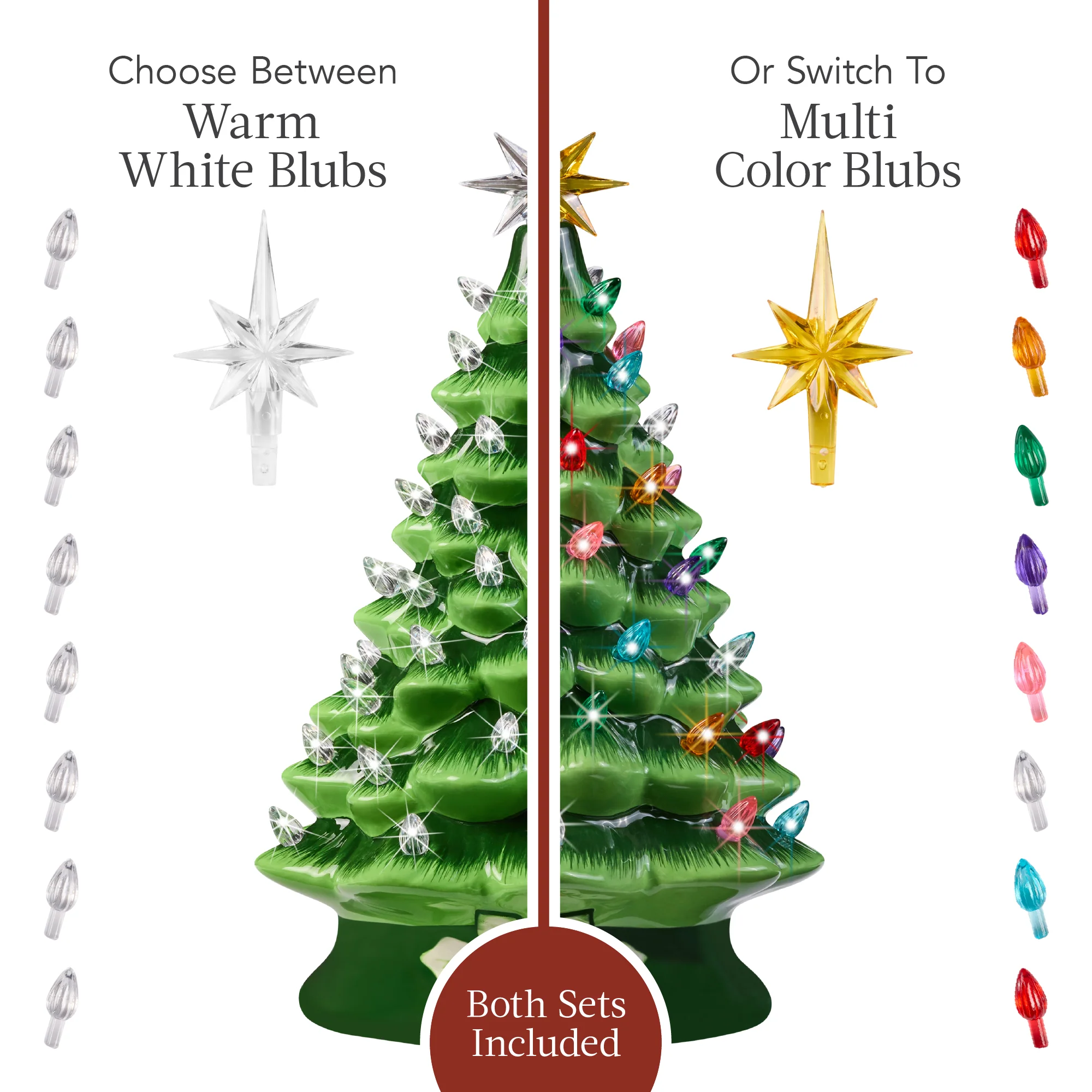 Pre-Lit Ceramic Tabletop Christmas Tree with Lights- 15in - Image 38